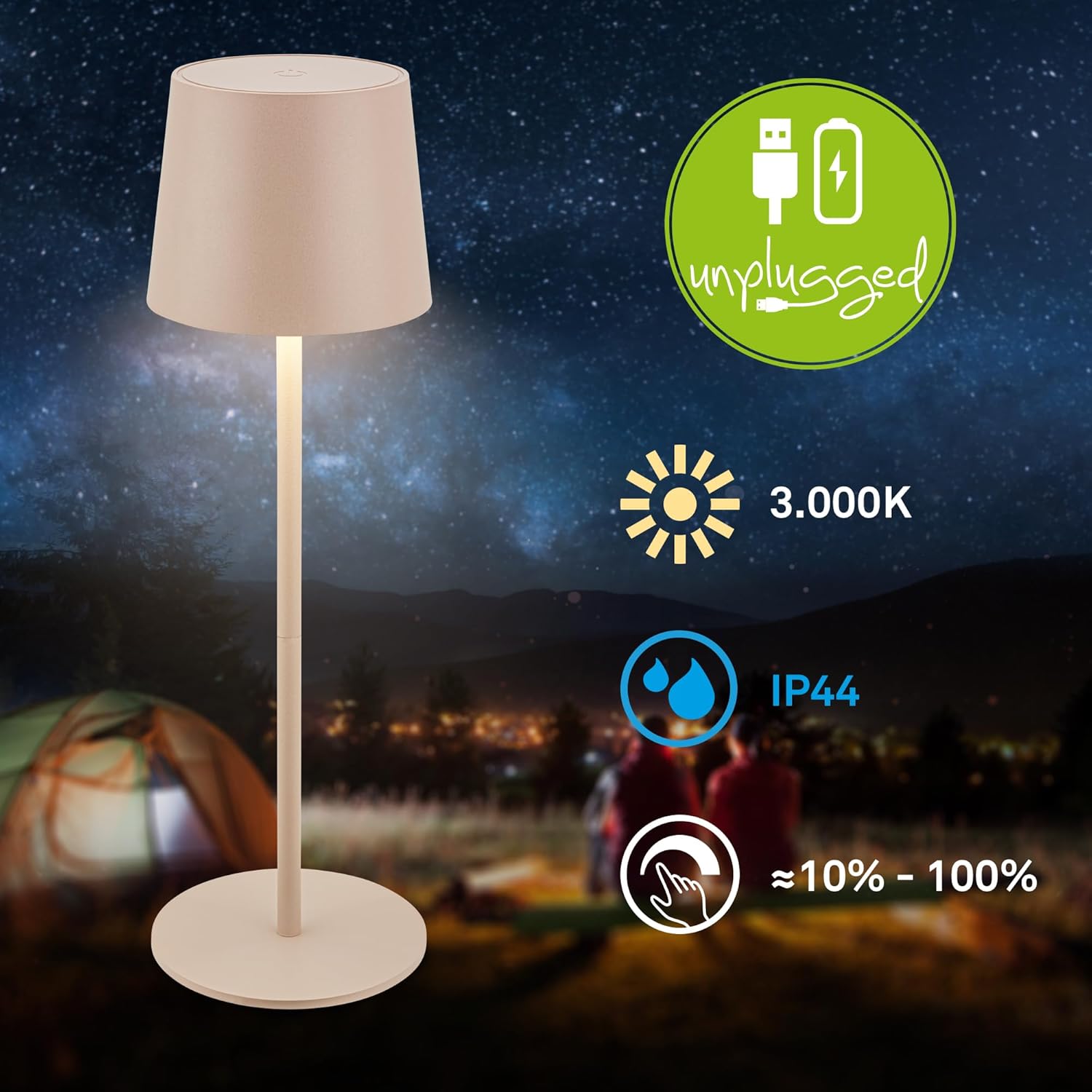 Thumbnail 1 de BRILONER Lampada da Tavolo LED Ricaricabile Wi-Fi? No, Wireless con Dimmer Continuo e IP44 — Design Beige