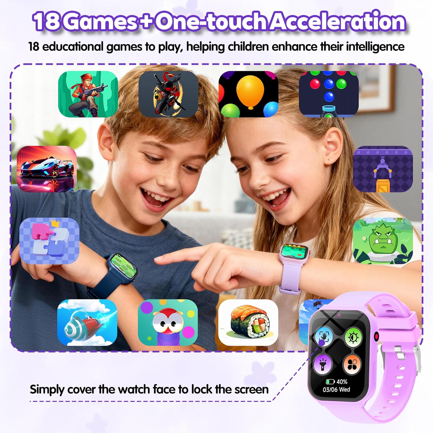 Detalle de Tzzulsx Kids Smart Watch: 1.83-Inch Touch Screen, 18 Educational Games, Sleep Tracker and Camera