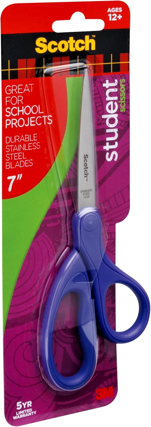 Detalle de Scotch 1407S-MIX 7-Inch Student Scissors, Stainless Steel Blades, 6-Pack