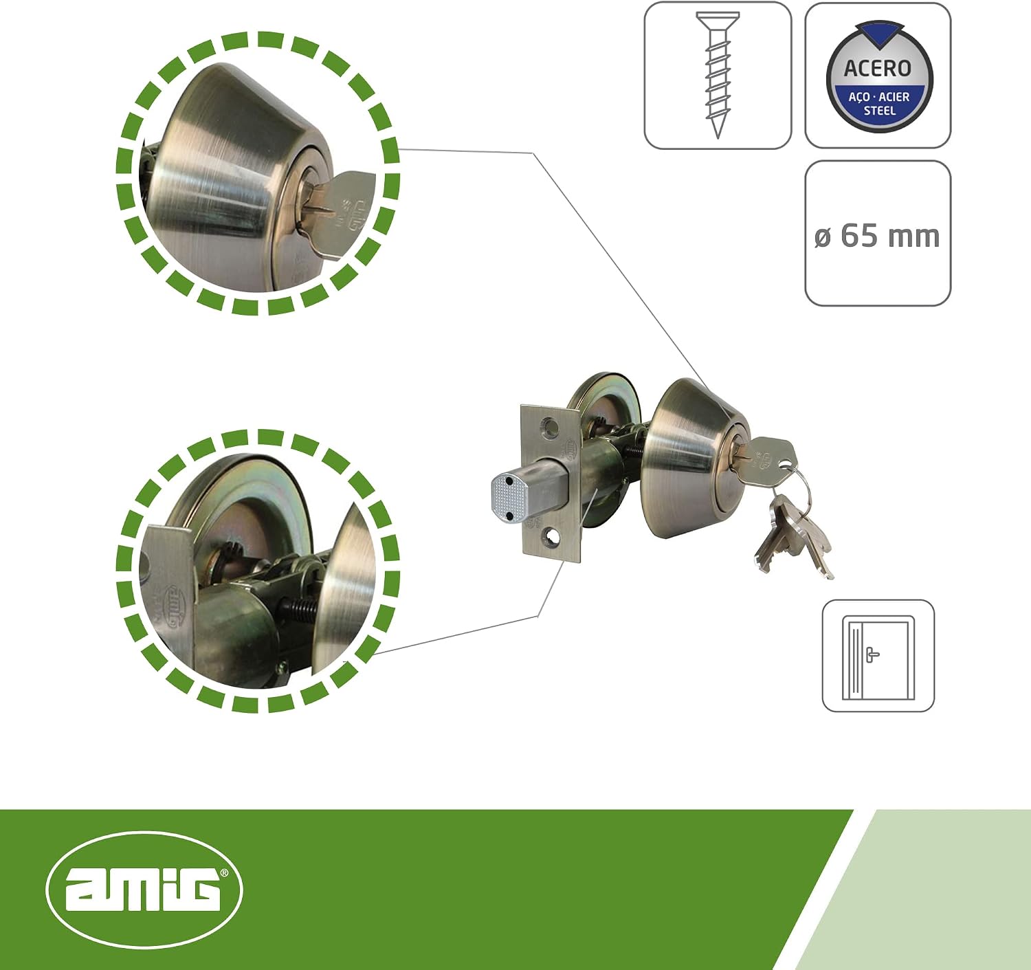 Thumbnail 2 de Amig Mod. 1550 – zamek rozetowy do drzwi do 45 mm, stal, trzpień antypiłowy