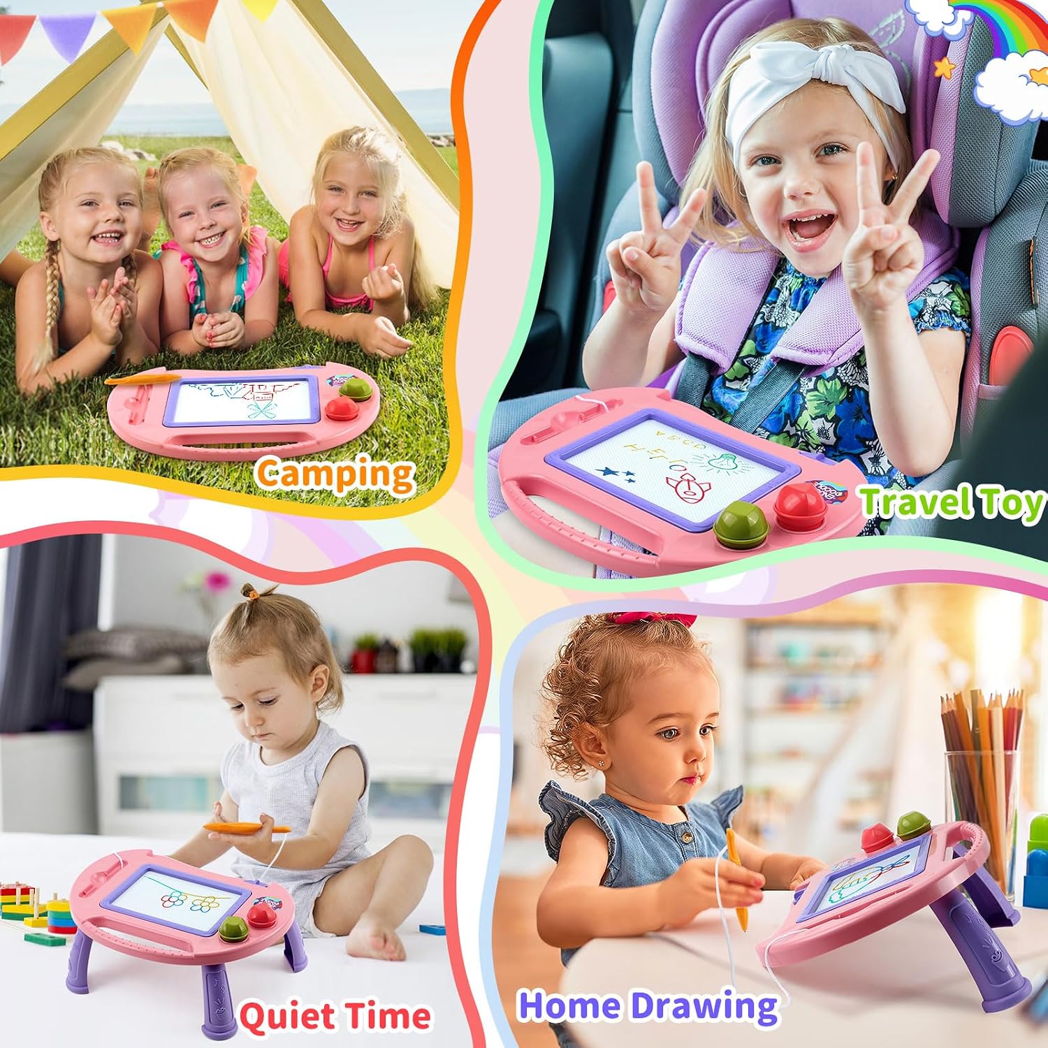 Detalle 2 de BABLOCVID Magnetic Drawing Board for Toddlers, 4-Color Screen, Pink