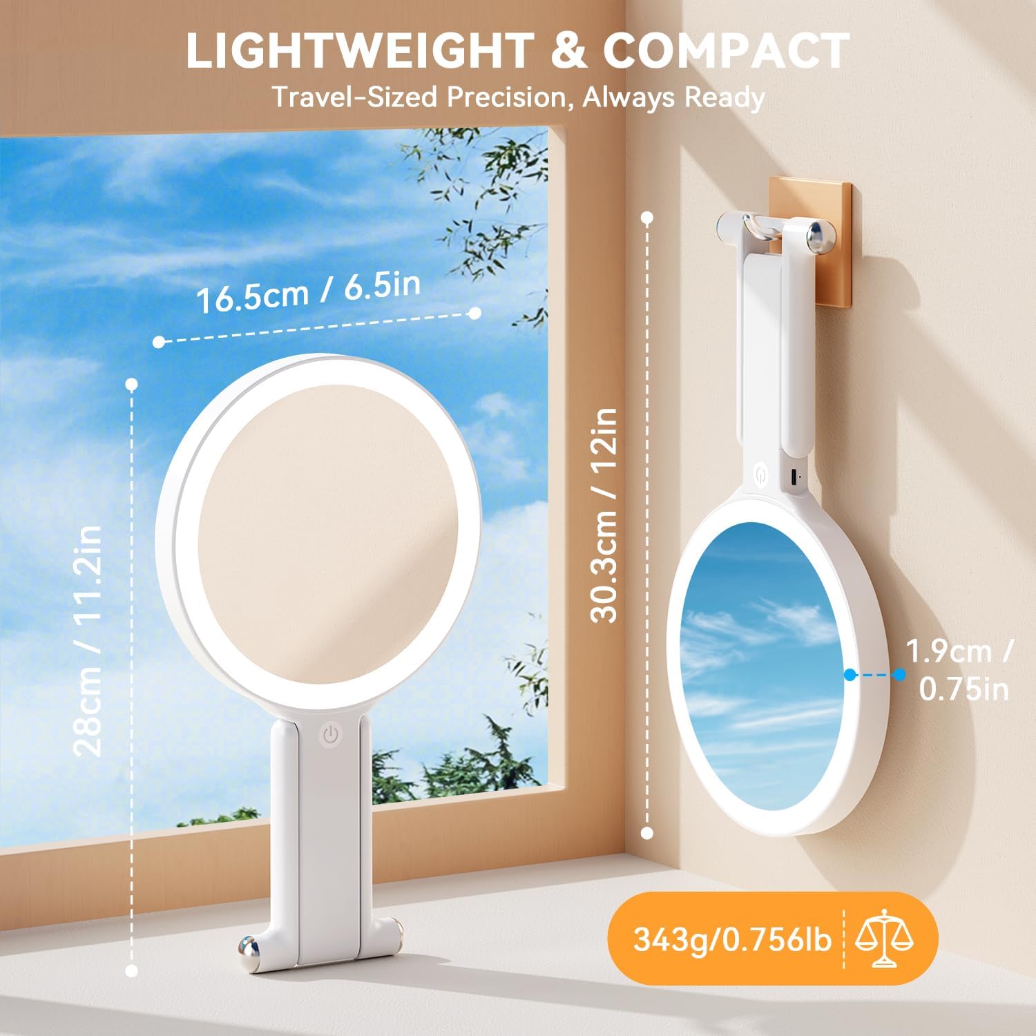 Thumbnail 6 de Auxmir Specchio da trucco con luci LED, specchio bifacciale 30X/1X e batteria ricaricabile (portatile e pieghevole)