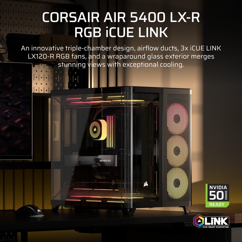 Thumbnail 3 de Corsair AIR 5400 LX-R Link RGB: caja de PC con triple cámara y vidrio templado en negro