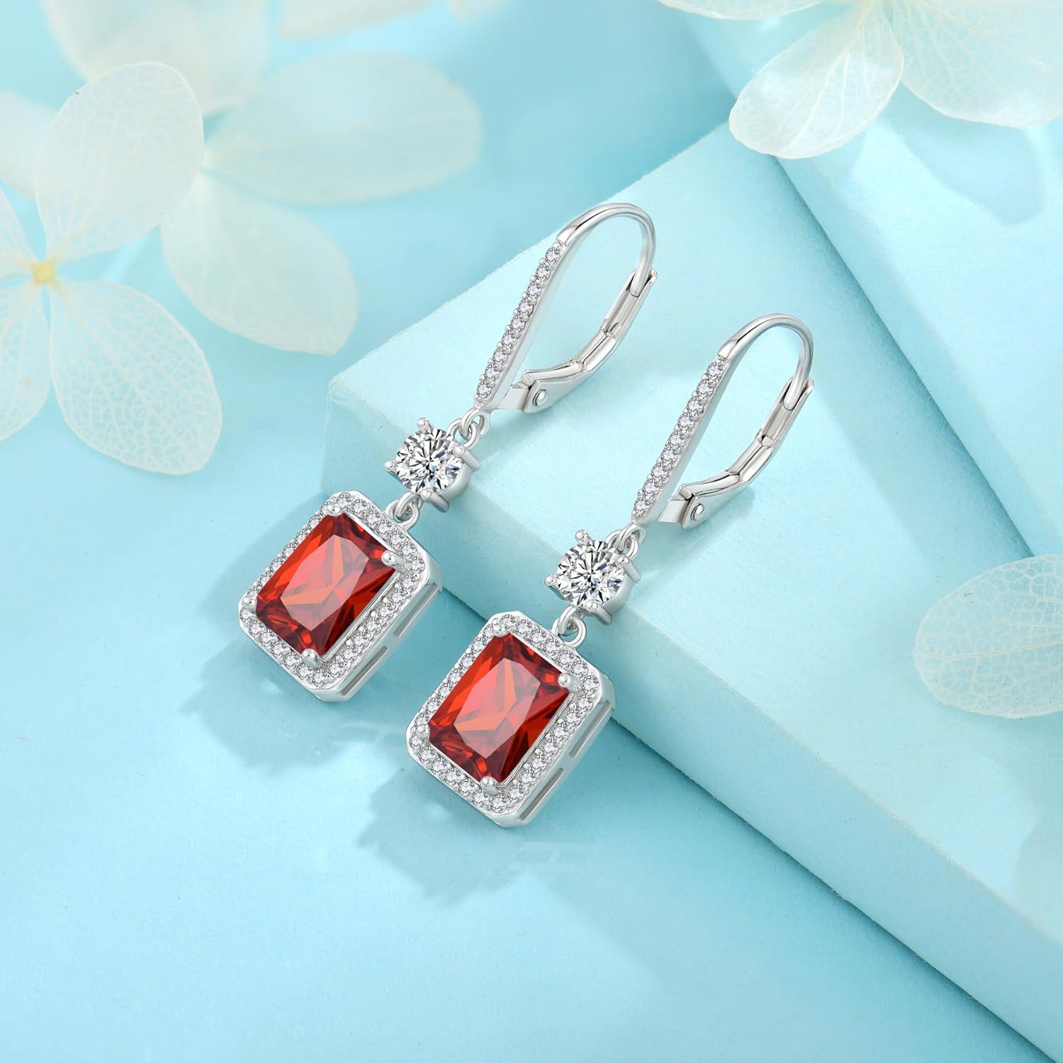 Thumbnail 4 de FJ Rectangular Cut Dangle Drop Earrings 925 Sterling Silver with Birthstone