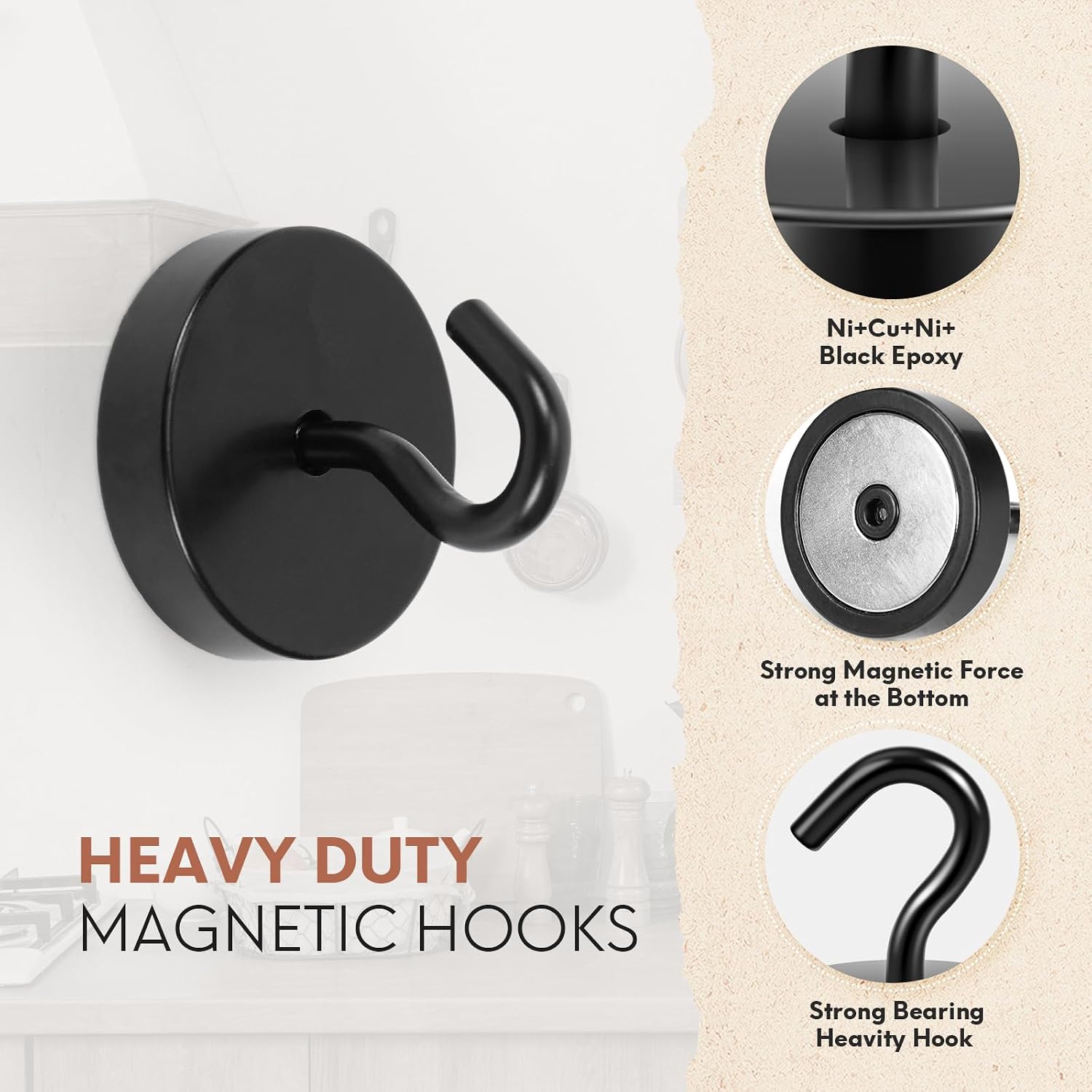 Detalle de Neosmuk NPM30X10US20240304black Magnetic Hooks, 10-Pack, Black Steel