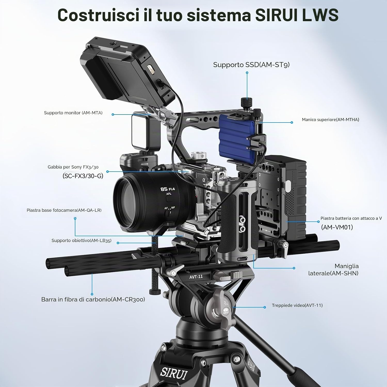 Thumbnail 6 de SIRUI V Mount AM-VM01 Piastra Kit: Piastra Batteria Universale con attacco a V e doppio morsetto per asta 15 mm