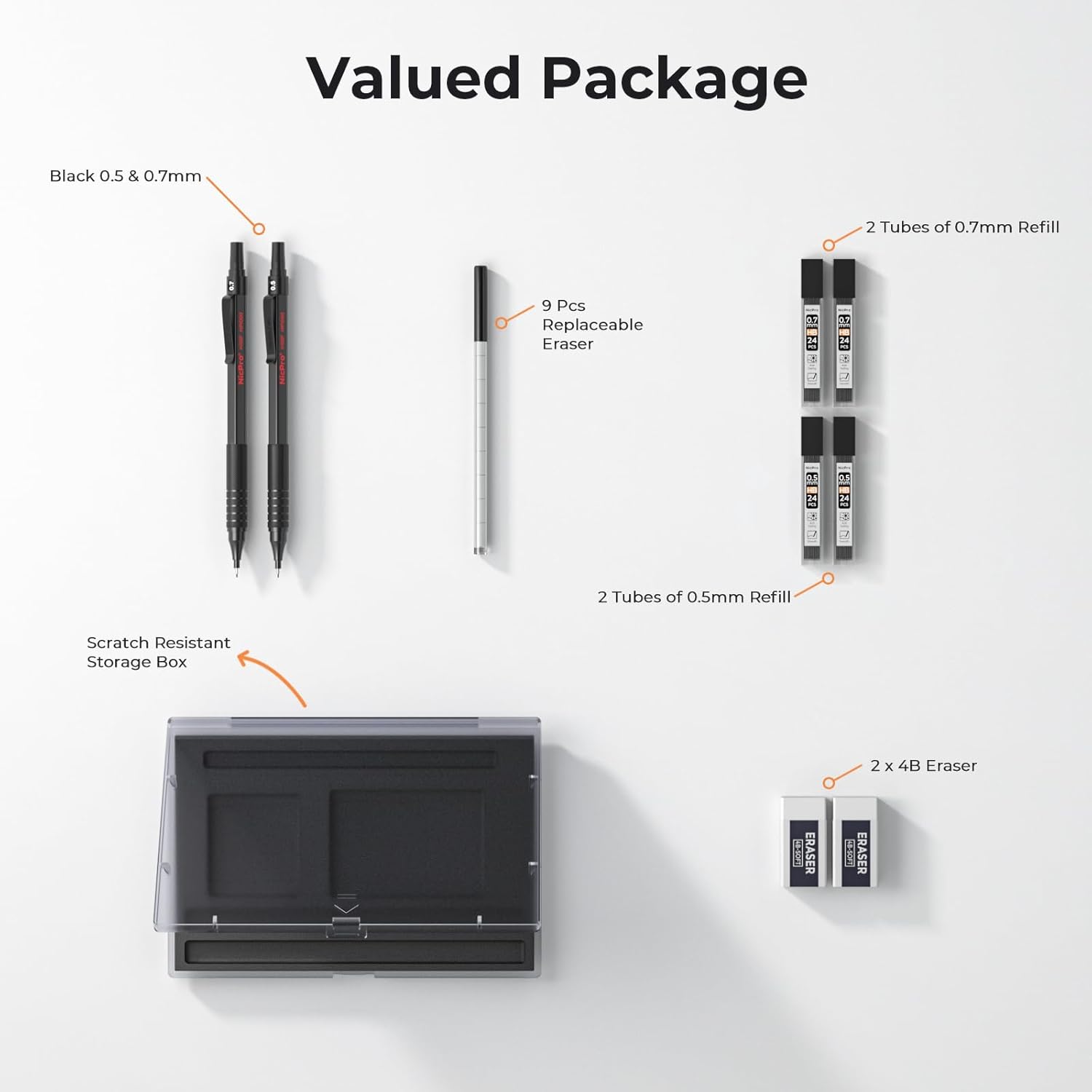 Thumbnail 6 de Nicpro MP1000 Mechanical Pencil Set (0.5mm & 0.7mm) with Case – 2 Pencils, Lead, Erasers and Refills