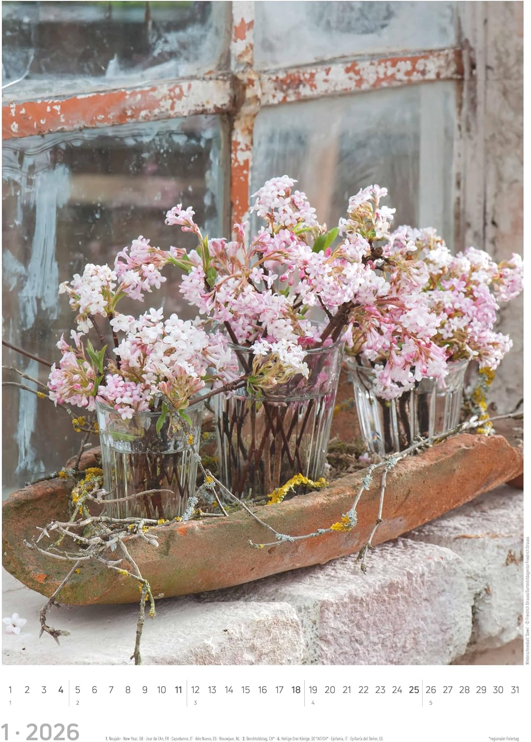 Detalle de Alpha Edition Blumen-Kalender 2026 – A3-Wandkalender mit Feiertagen (Flowers)