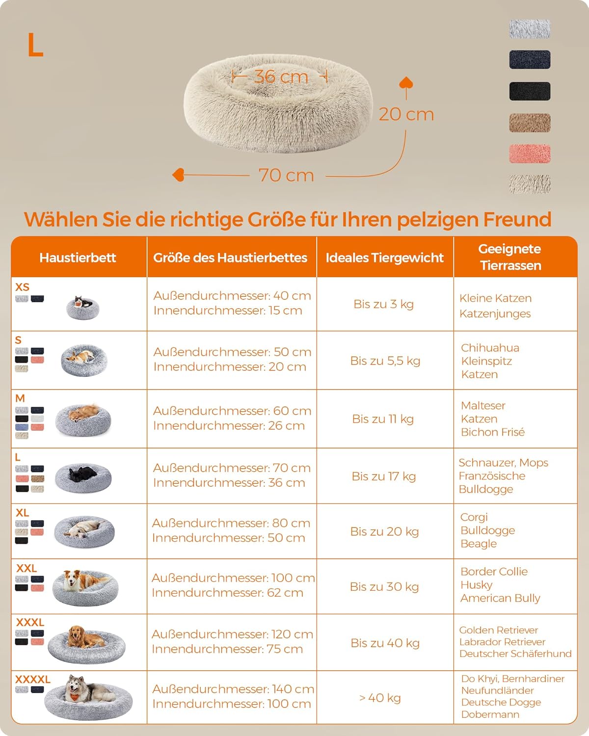 Detalle 1 de Feandrea Hundebett 70 cm Donut-Kissen