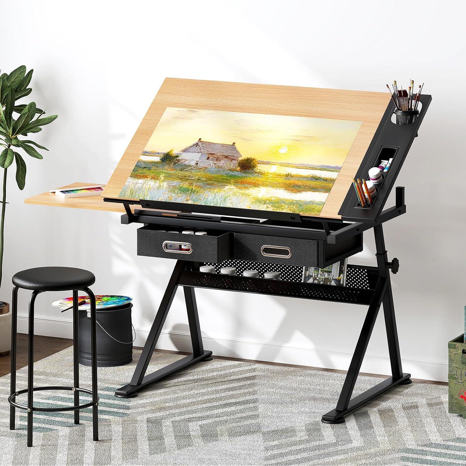Detalle de SogesHome UT-DT1027 Adjustable Drafting Table with Stool, 0–45° Tilt