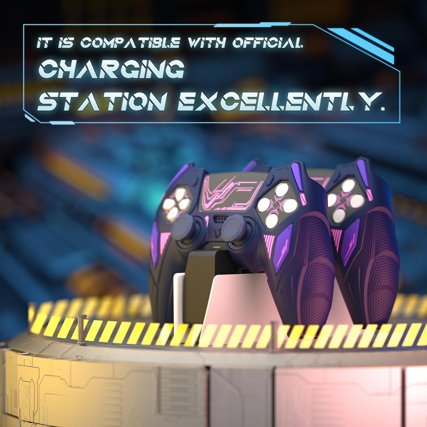 Thumbnail 4 de PlayVital Mecha Rhino silicone cover for PS5 controller with thumb grips & stickers (Midnight Blue & Purple)