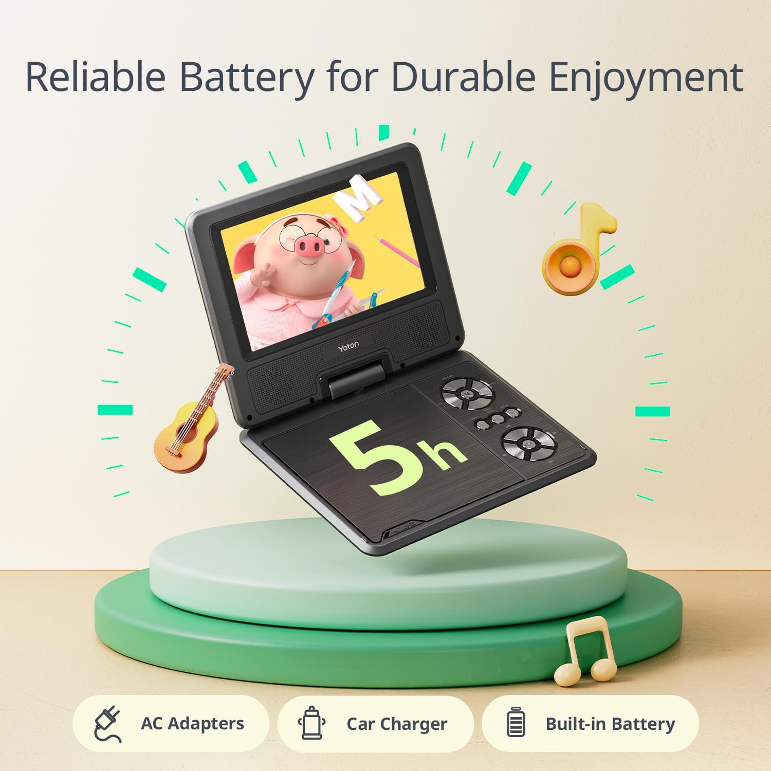 Detalle de YOTON YD075 Portable DVD Player, 7.5-Inch Swivel Screen, 4–6-Hour Battery
