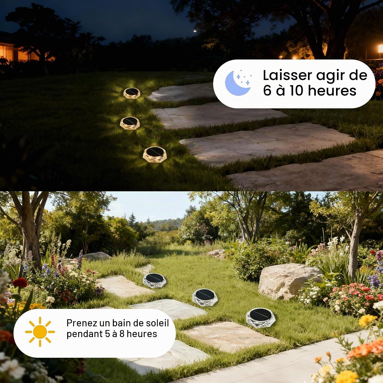 Detalle de Hqynss DMD-1-Warm solar tuinlampen, set van 6, 8 leds, warmwit, IP65
