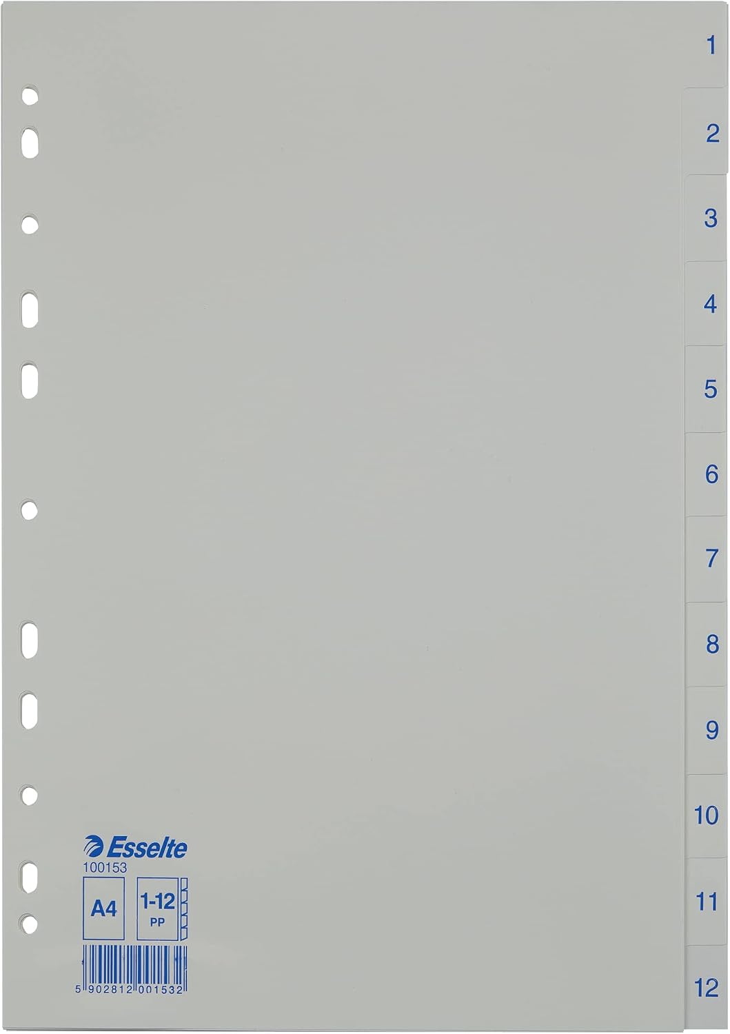 Esselte 100153 – Divisori per Formato A4, 12 divisori numerati 1-12 in plastica PP, blu/bianco