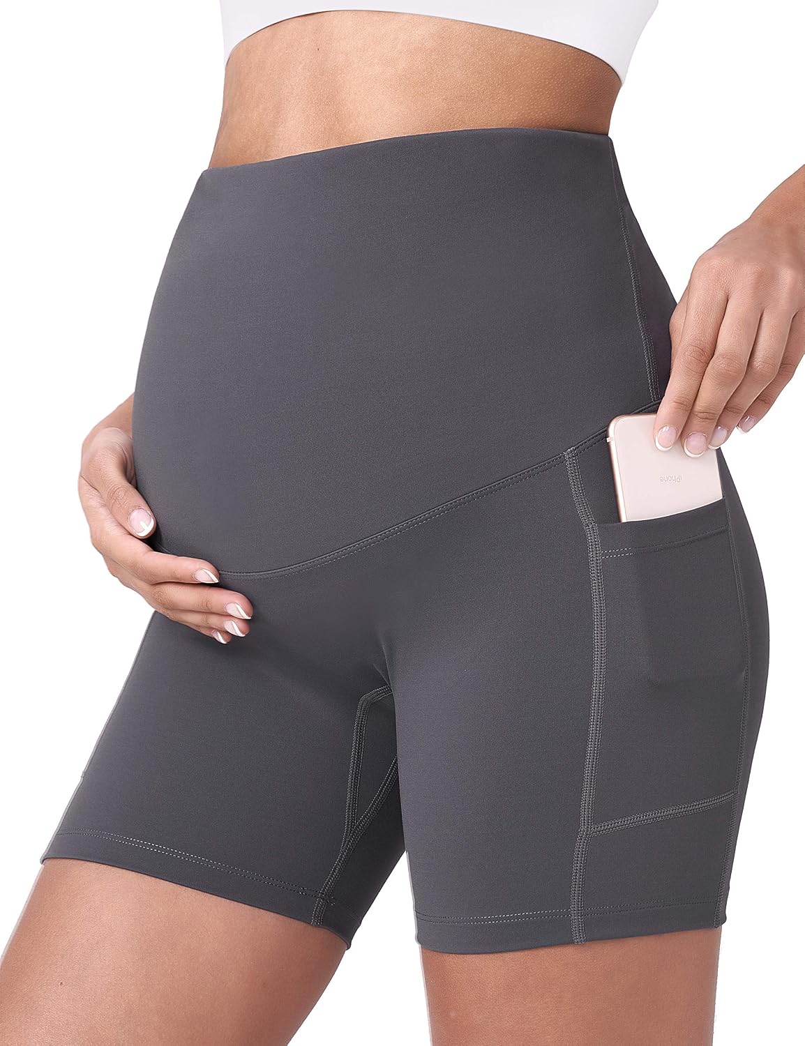Thumbnail 6 de POSHDIVAH Women's Maternity Yoga Shorts Over The Belly Bump (5"/8")
