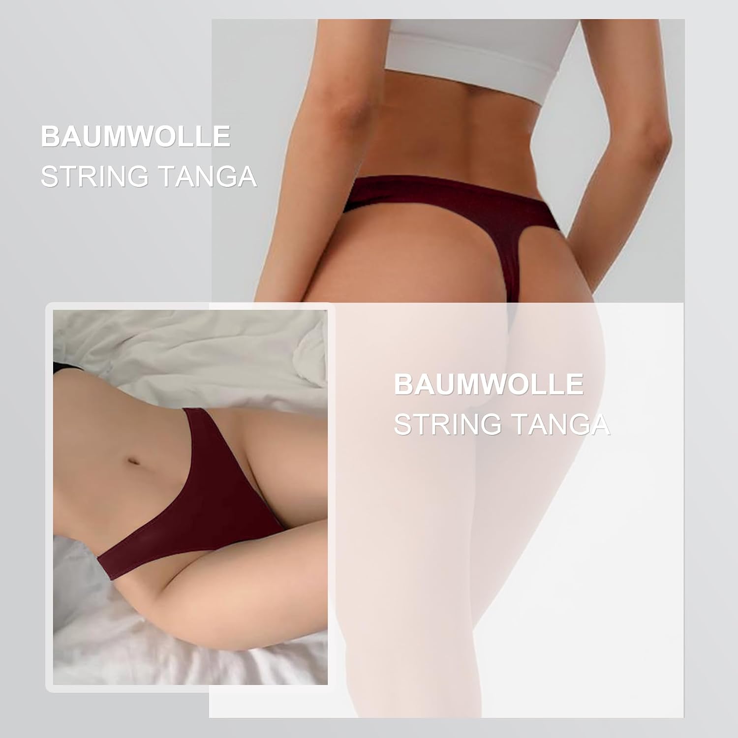Detalle de Lakpoau Baumwoll-String-Tanga für Damen im 6er-Set (S–XL)