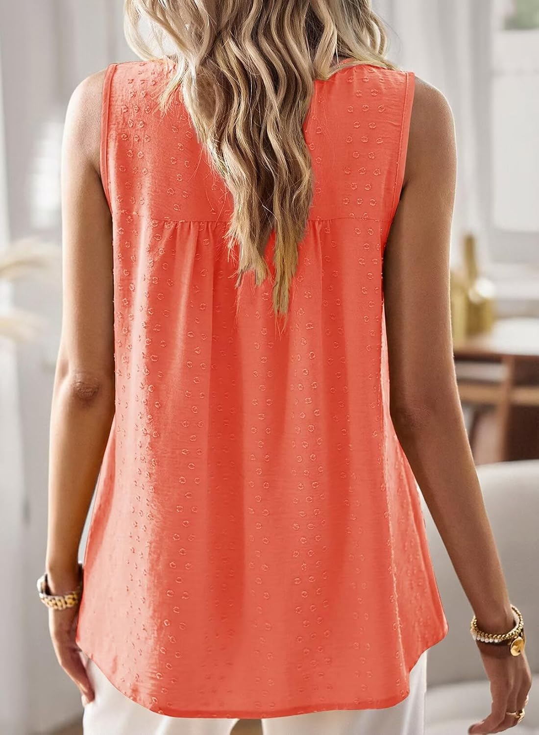 Detalle de TUUHAW Damen Tank Top – Sommer Boho Ärmellose Bluse mit Swiss-Dot Muster
