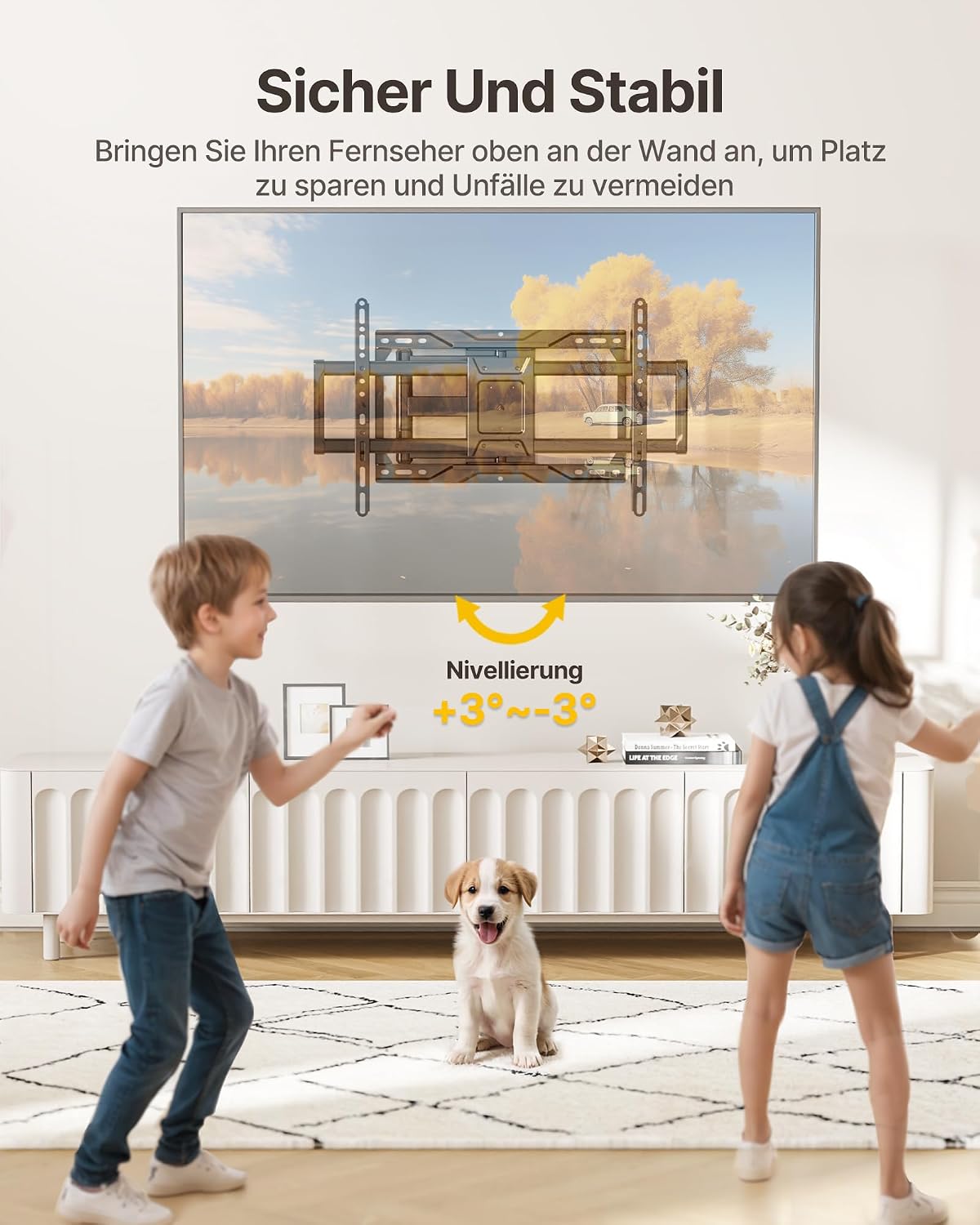 Detalle de monTEK Vollbewegliche TV Wandhalterung 37–84 Zoll – schwenkbar, neigbar ohne Werkzeug, ausziehbar bis 422 mm, max. VESA 600x400
