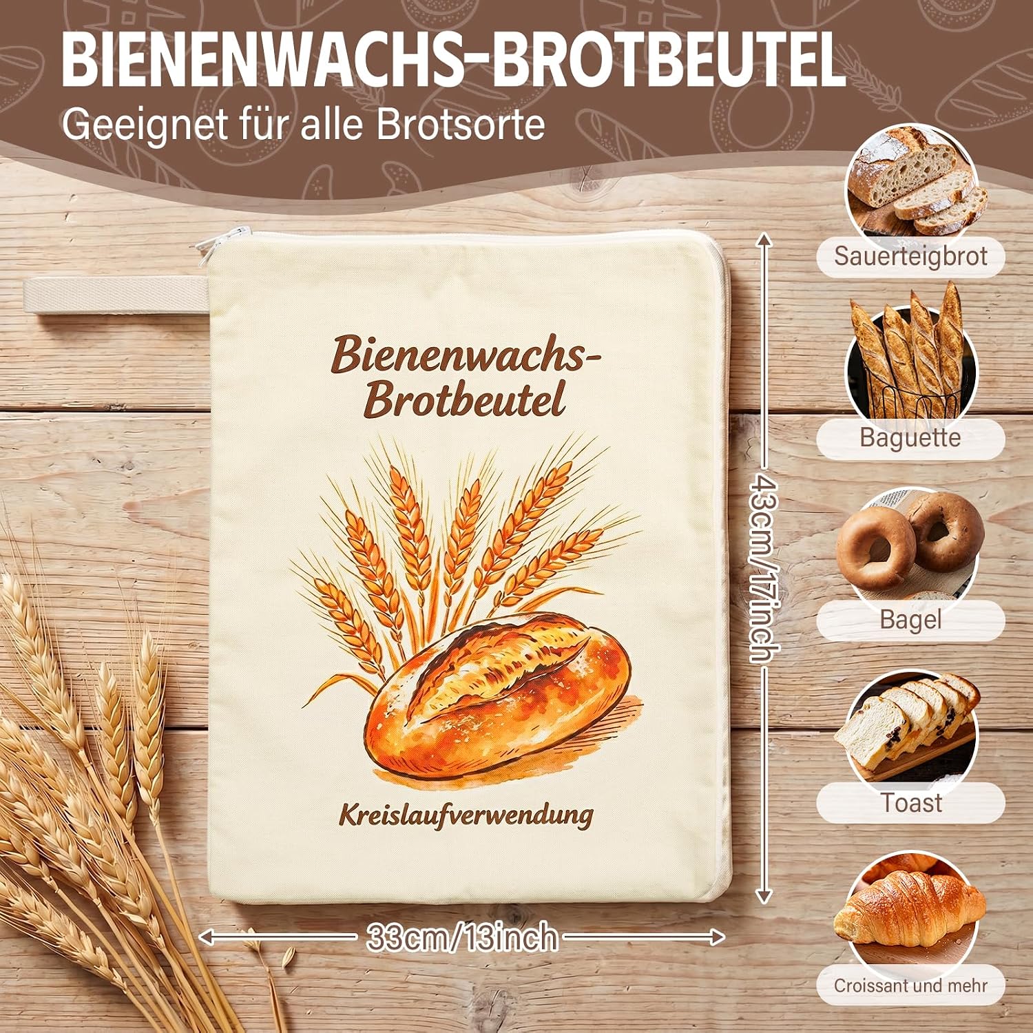 Thumbnail 6 de 2er-Set Bienenwachs Brotbeutel aus Leinen – wiederverwendbar, 32x43 cm