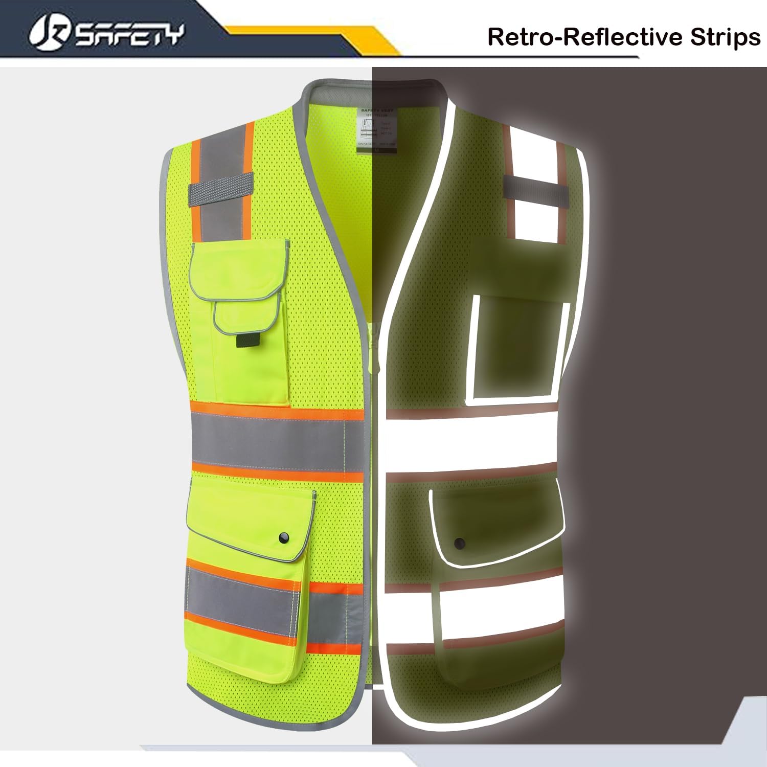 Detalle de JKSafety 9 Pockets Hi-Vis Safety Vest XL 🦺