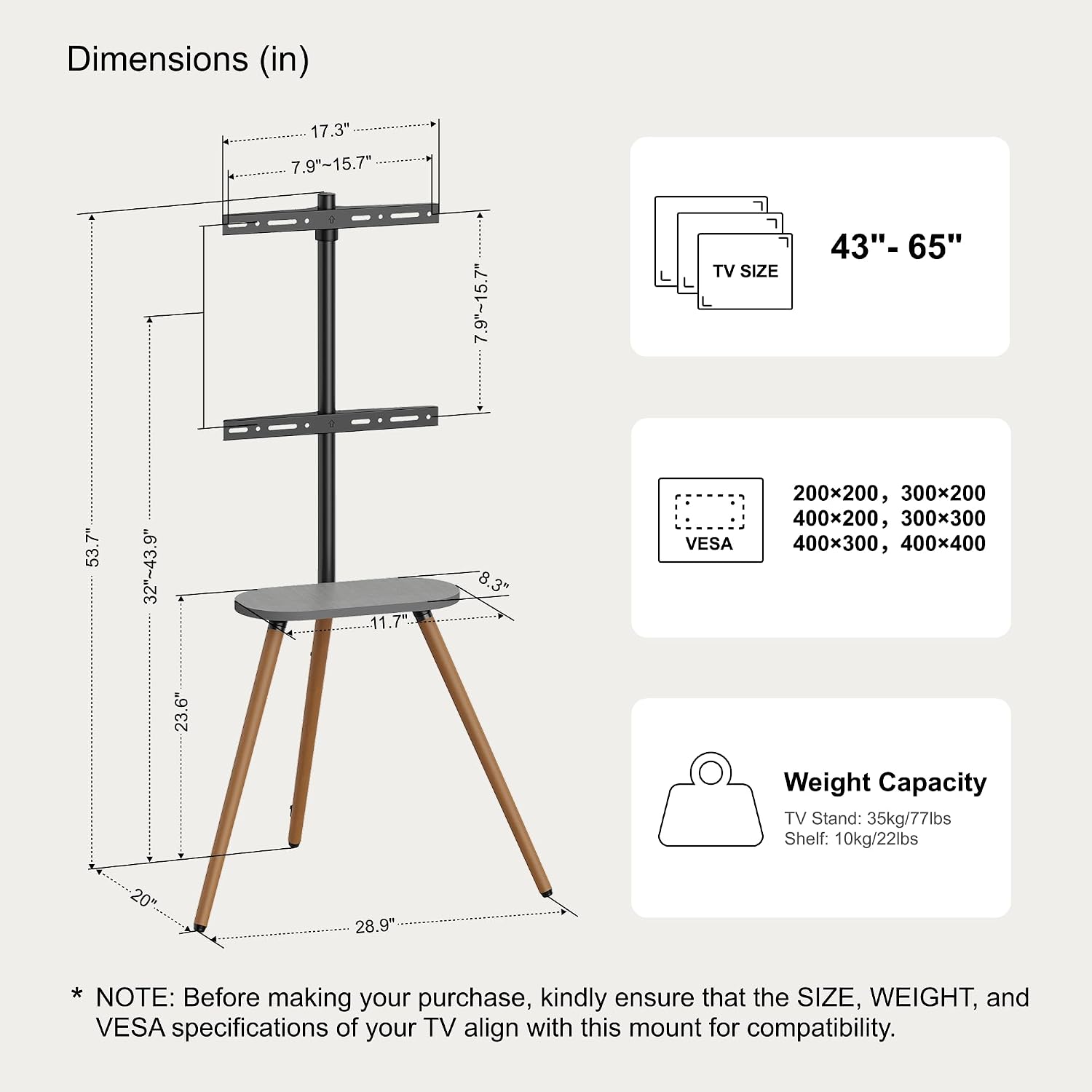 Thumbnail 6 de ECOTINY Tripod Easel TV Stand for 43–65 Inch Displays