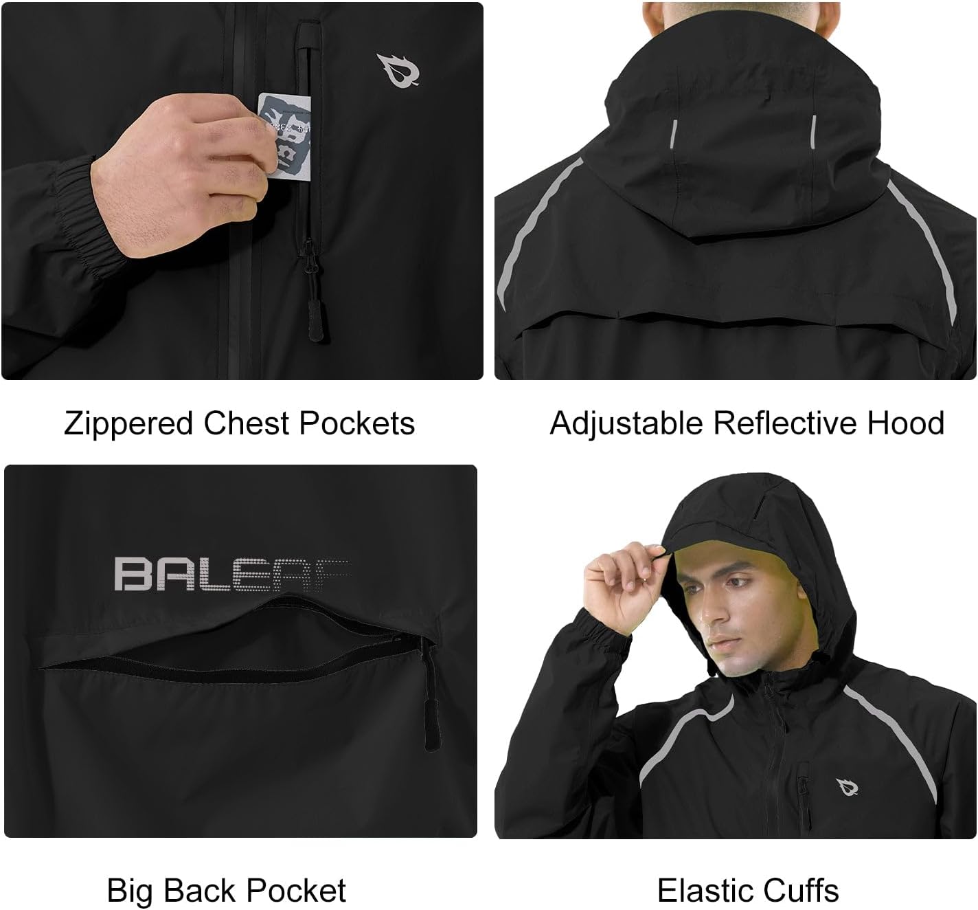 Detalle 2 de baleaf Men's Rain Jacket Waterproof Hooded 3L