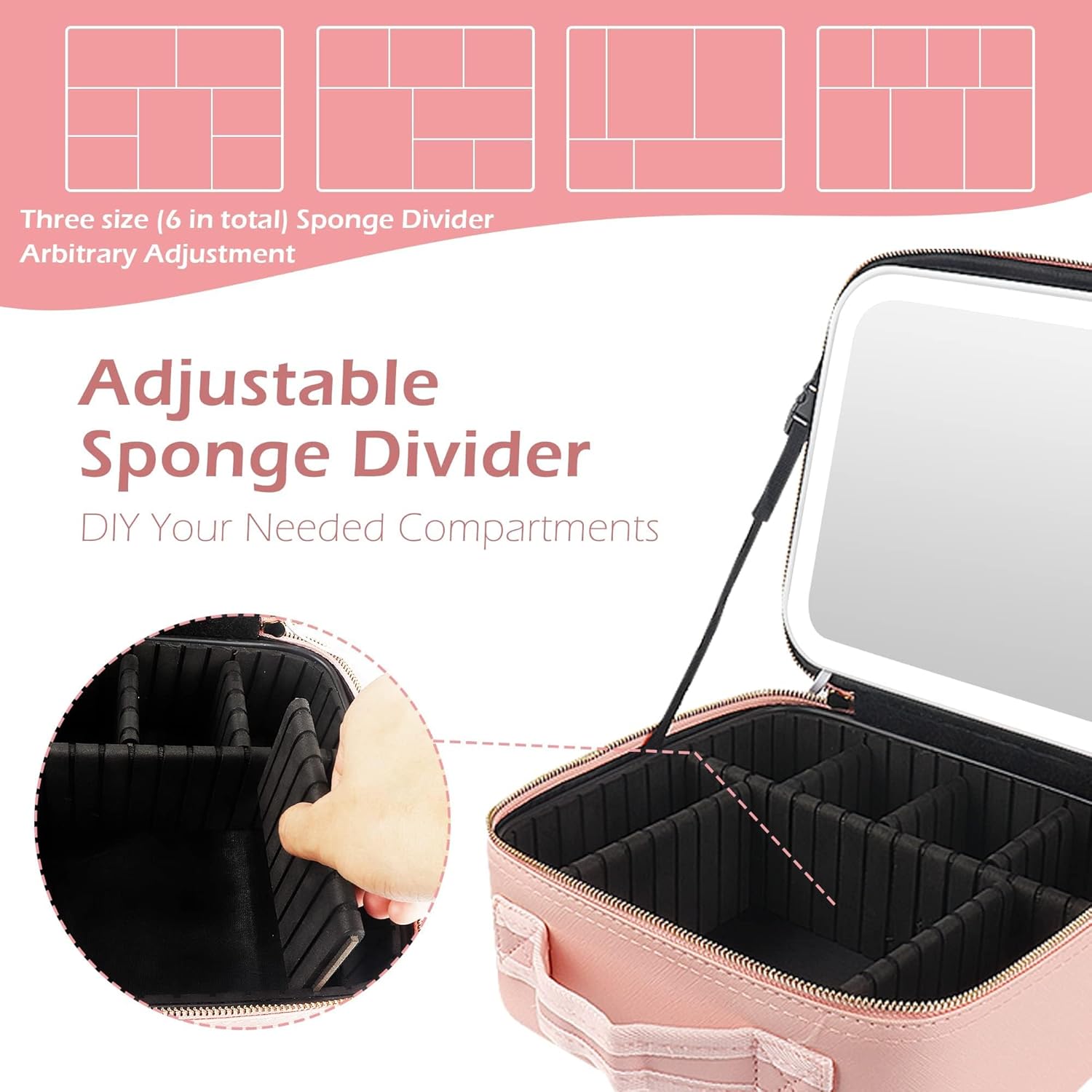 Thumbnail 4 de MOMIRA Travel Makeup Bag with Lighted Mirror – Pink