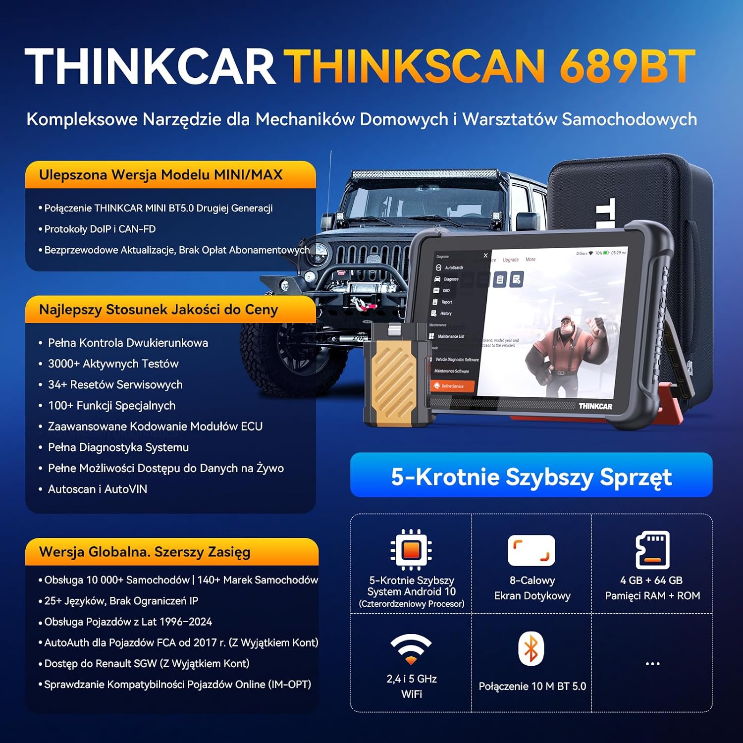 Detalle de thinkcar TCDE-ThinkScan 689BT – tester OBD2, ekran 8 cali i Bluetooth