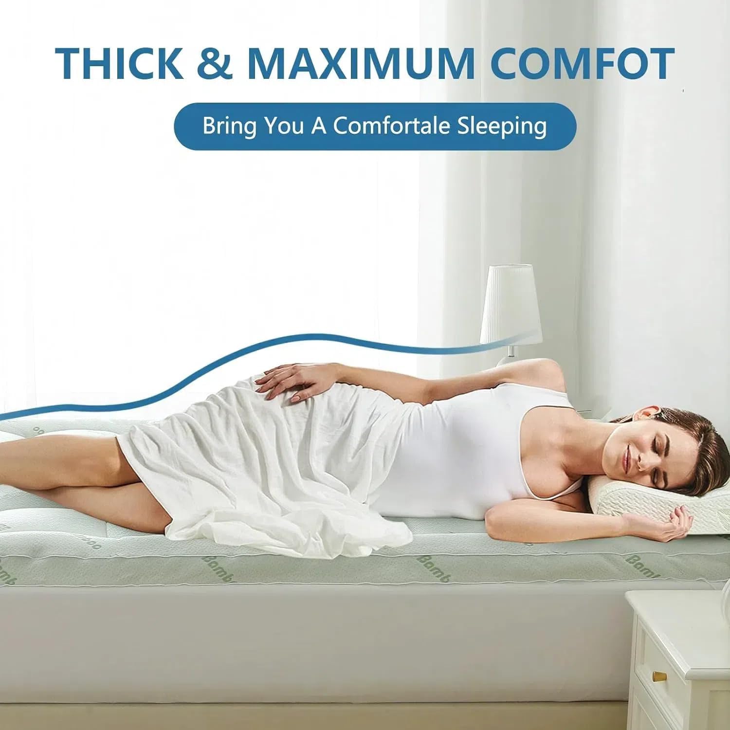 Detalle 2 de BETENWEL California King Bamboo Mattress Topper, 1200 GSM Quilted, Cooling