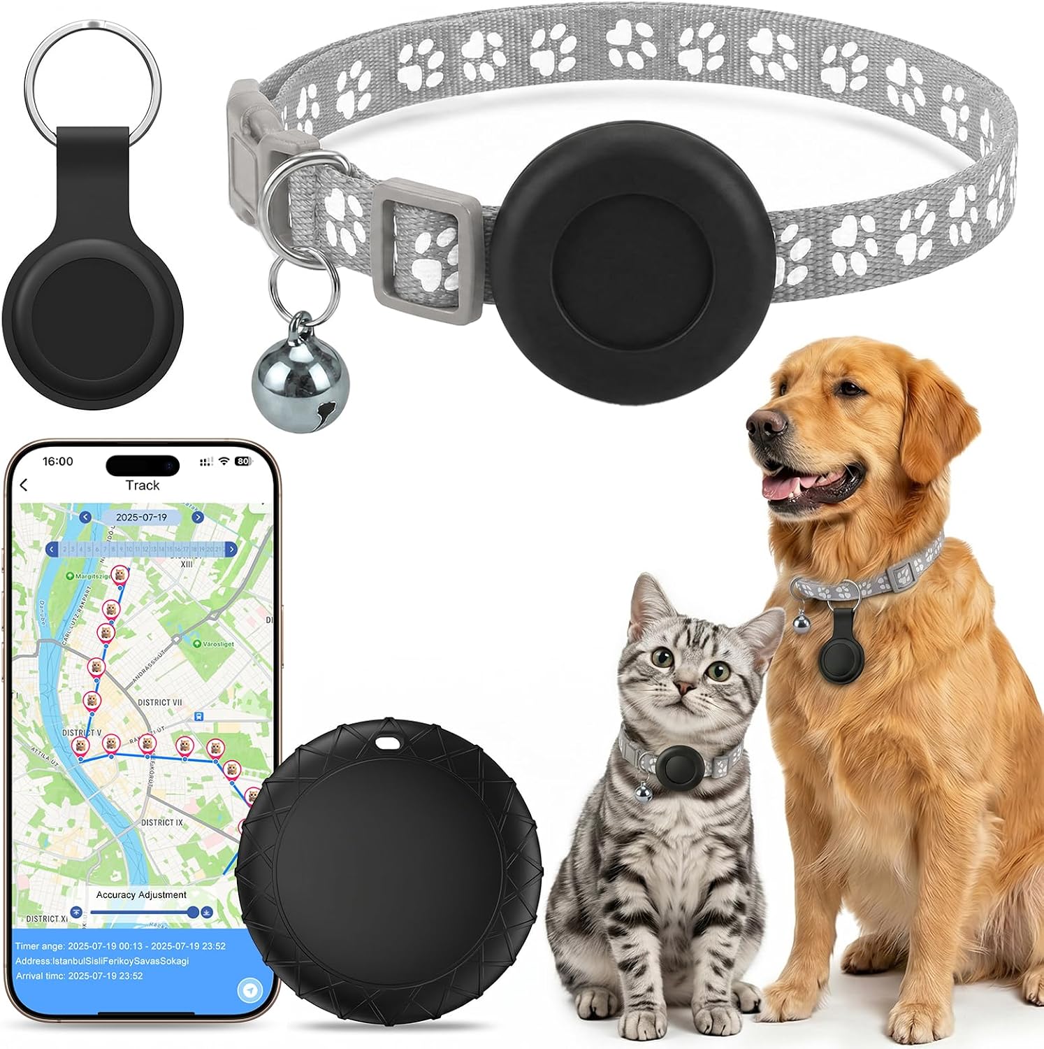 Detalle de Cat GPS Tracker with Collar and Dog Tracker Holder — Real‑Time, No Monthly Fees