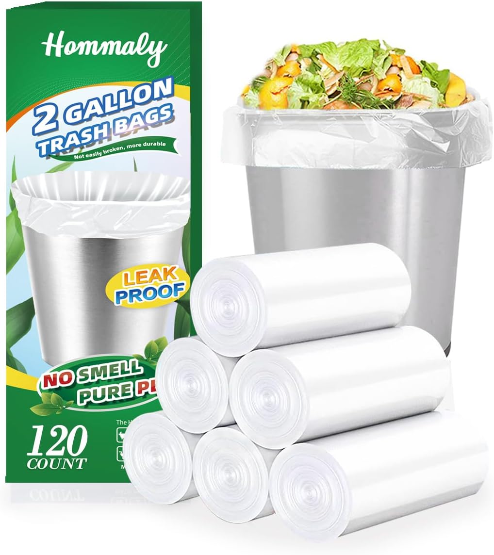 Detalle de Hommaly 2 Gallon Clear Trash Bags (120 pcs) – Extra Strong, Leak-Proof, Unscented Bin Liners for 1.8–2 gal Waste Bins