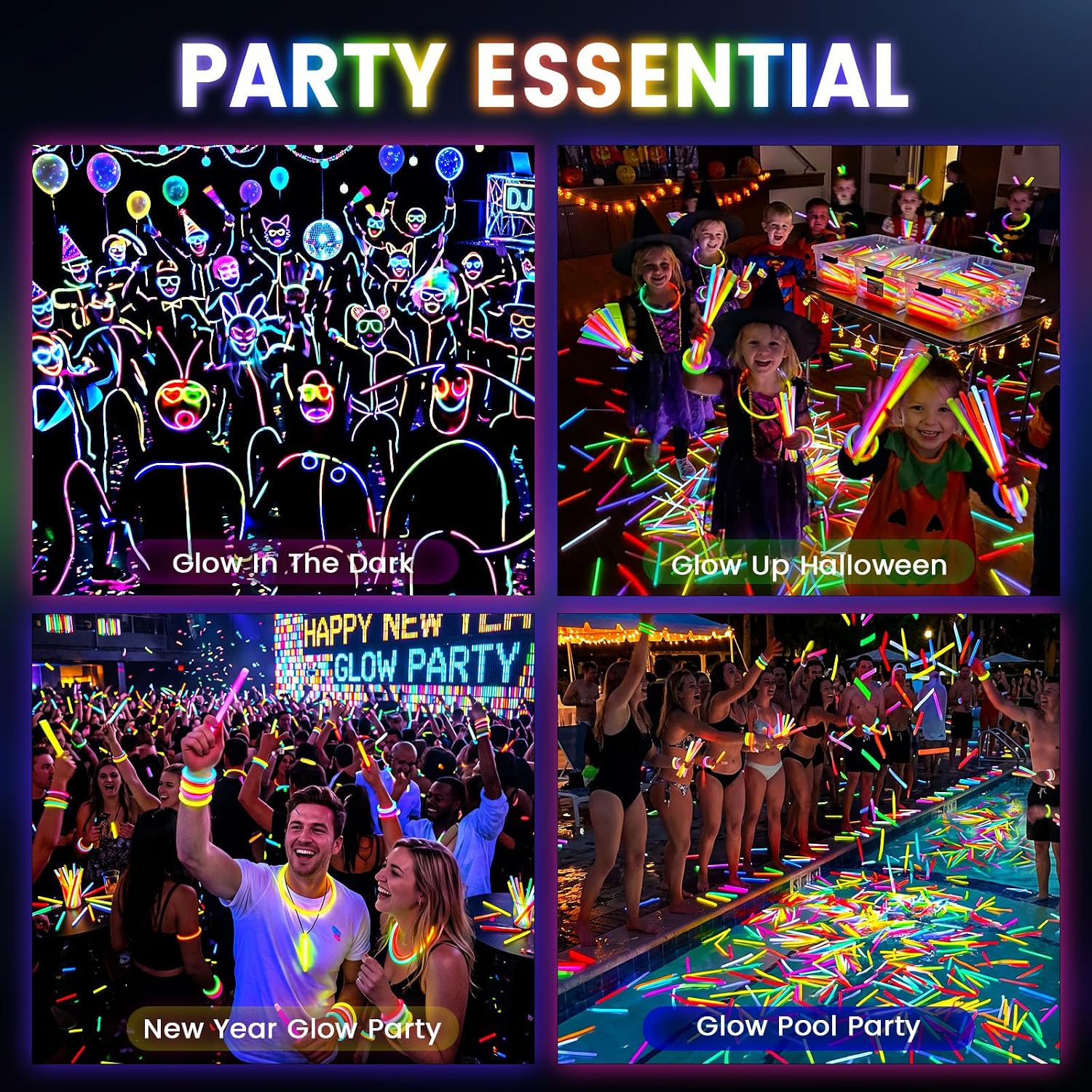 Detalle 1 de LovesTown 8-Inch Glow Sticks, 500-Count Party Pack with Connectors