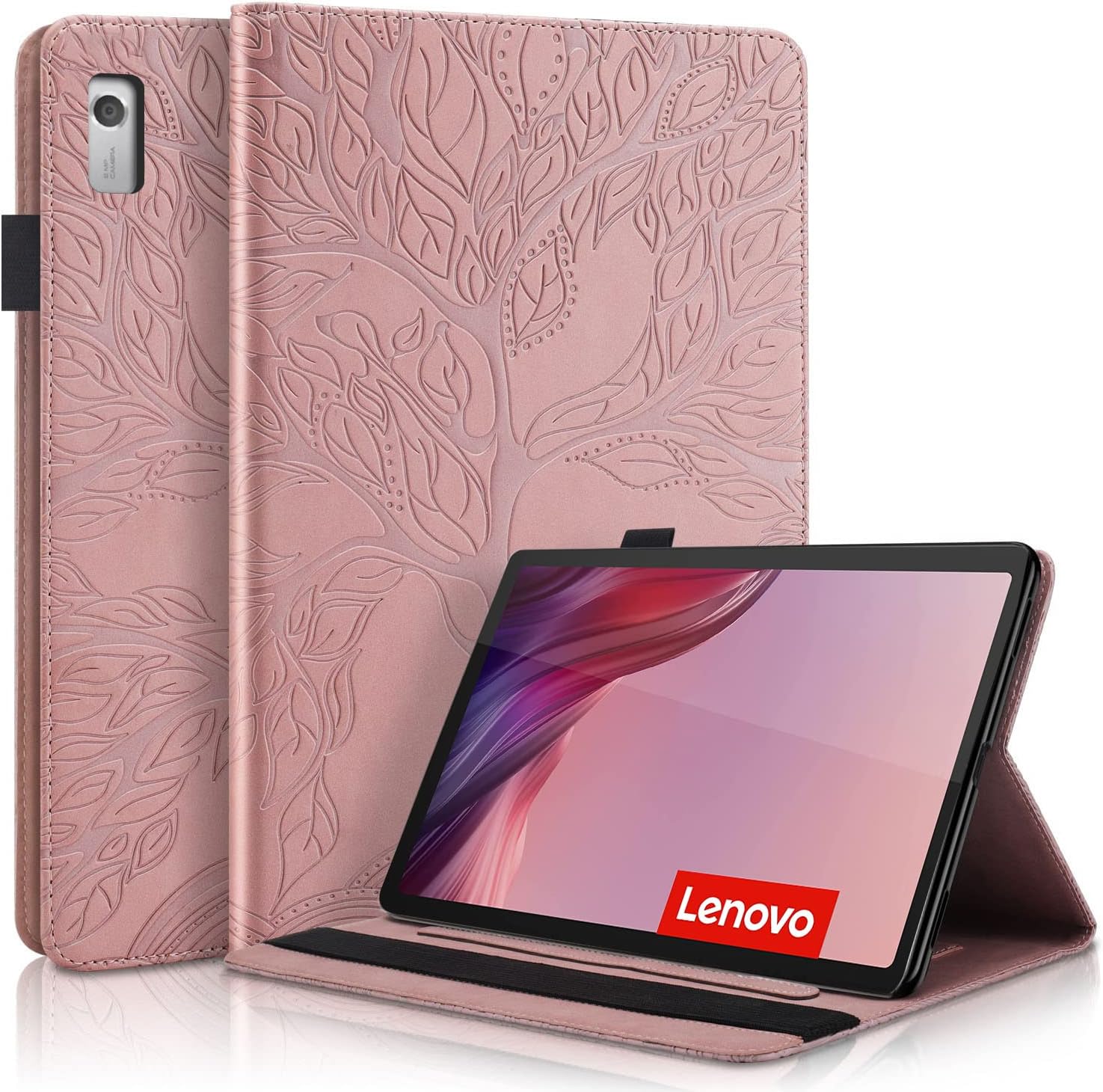 Detalle de Succtopy Hülle für Lenovo Tab M9 HD 9 Zoll TB-310FU 2023 – Ledertasche mit Stifthalter, Standfunktion und Kartenfach in Roségold