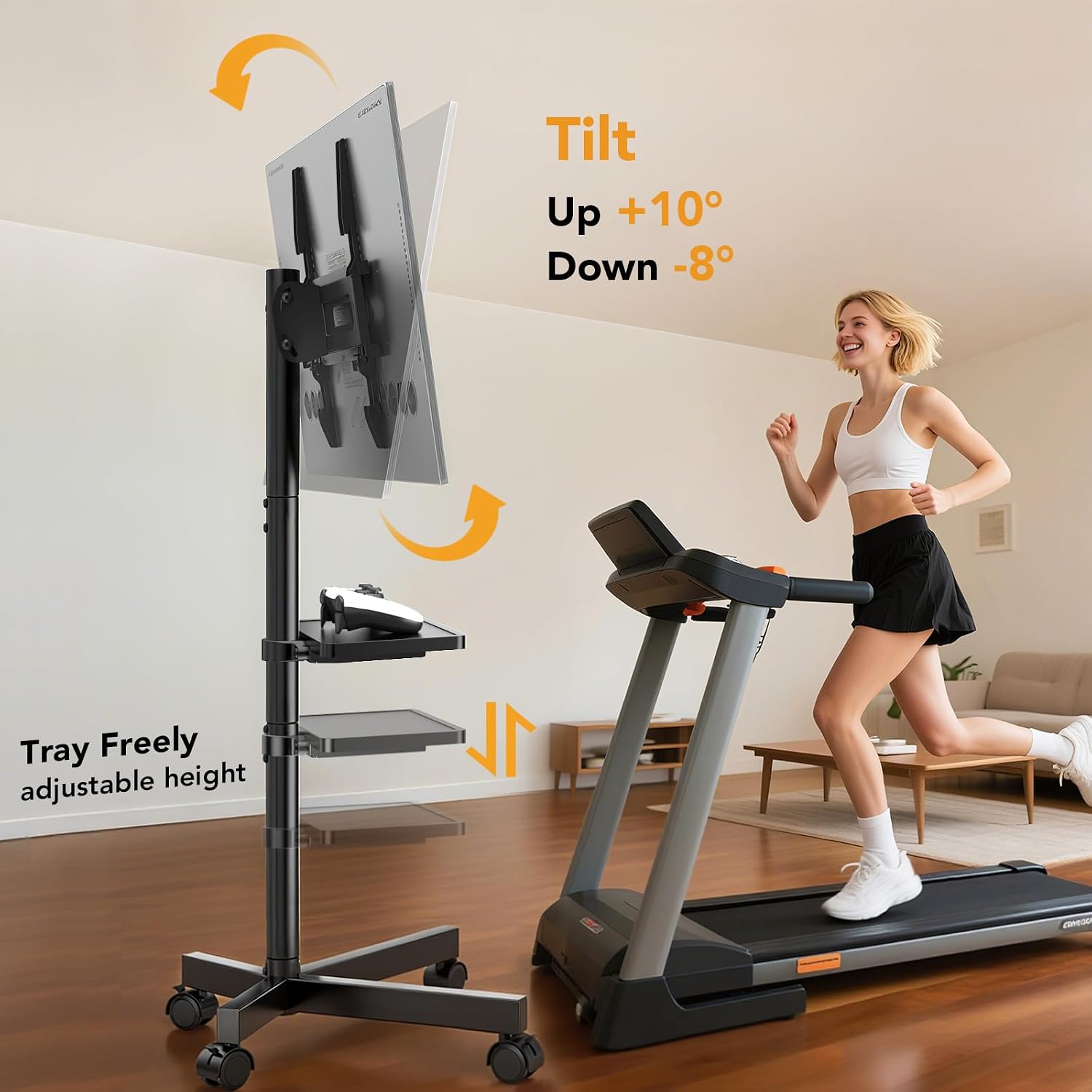 Detalle de Hemudu Rolling TV Stand on Wheels for 32–60 inch TVs (Max VESA 400×400mm)
