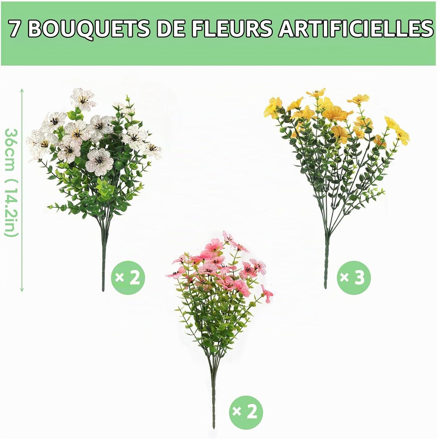 Detalle 2 de msymsyu kunsttuinbloemen, 7 stuks van 36 cm, weerbestendig voor binnen en buiten
