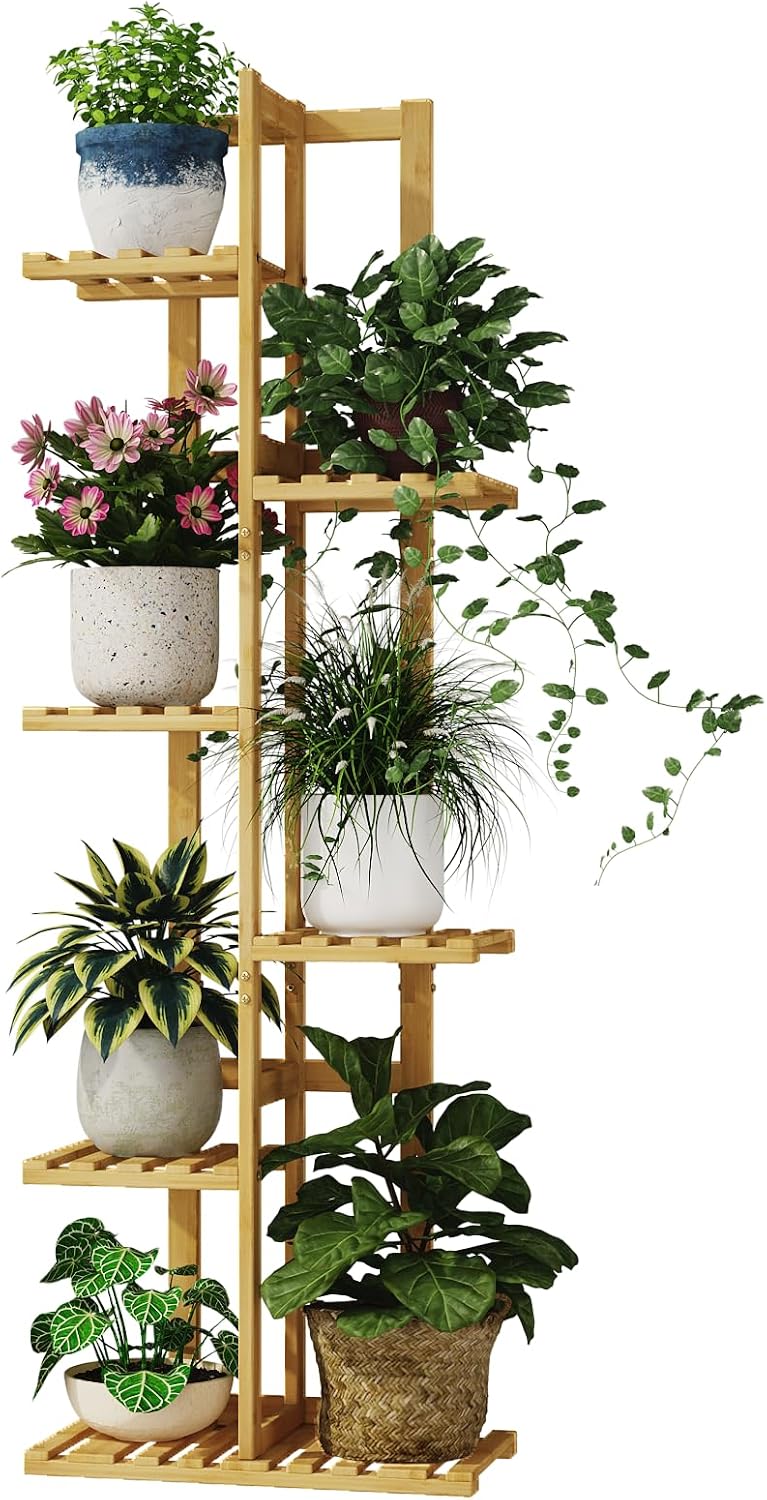 Detalle de Bamworld Porta Piante da Interno in Bambù Naturale – Scaffale a 6 Livelli per Vasi