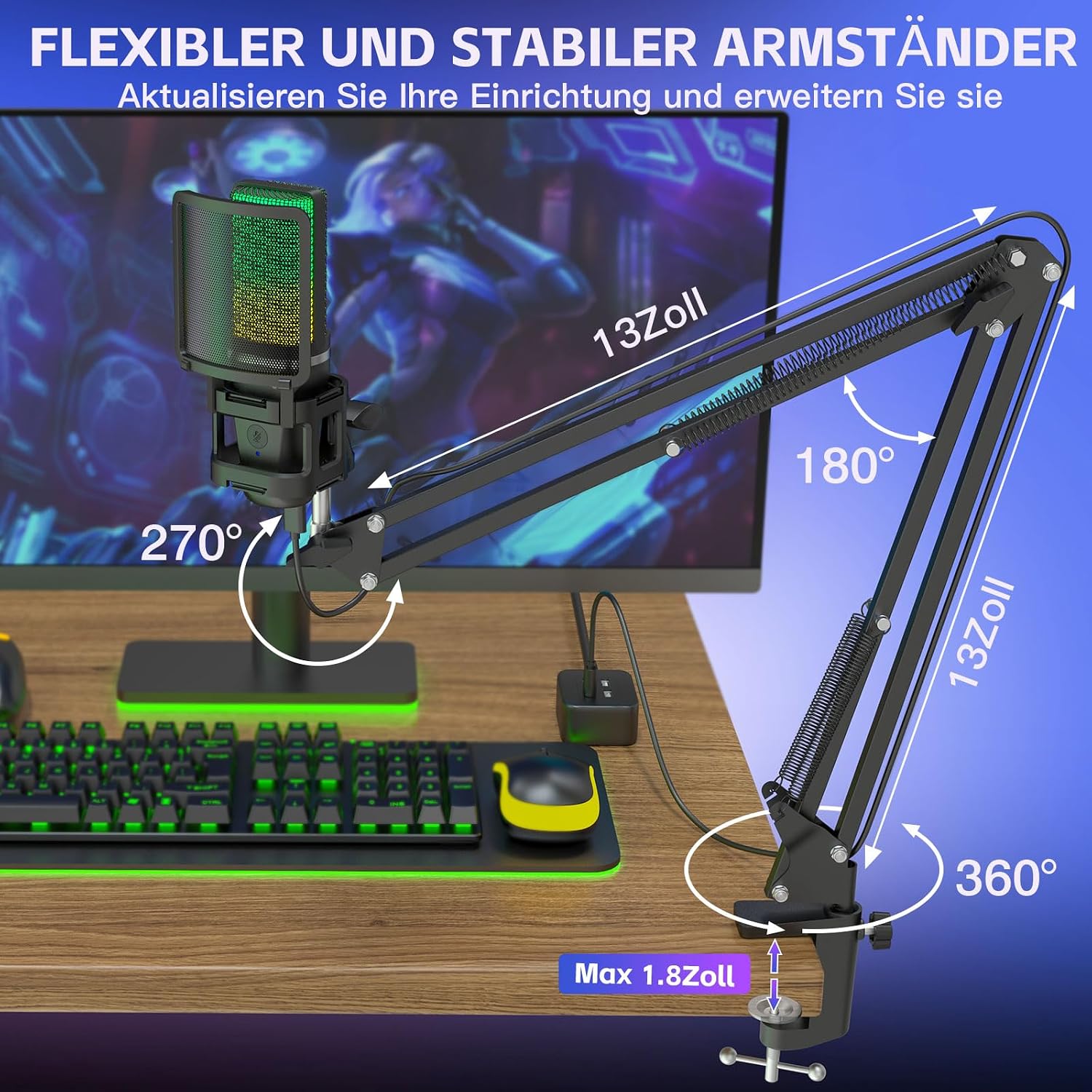 Detalle de zealsound USB Gaming Mikrofon 96 kHz mit RGB