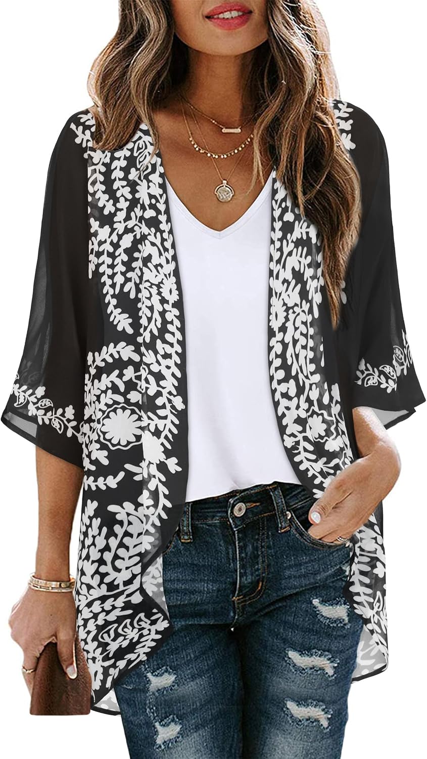 Detalle de CHICGAL Women's Chiffon Kimono Cardigan