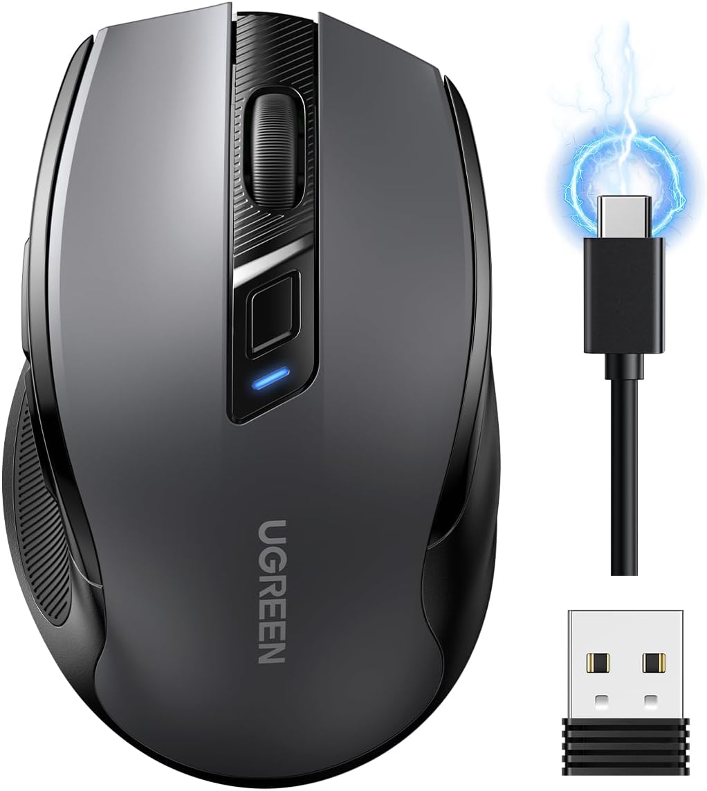 Detalle de UGREEN draadloze muis met USB-C, 2,4 GHz, Bluetooth en 4000 DPI