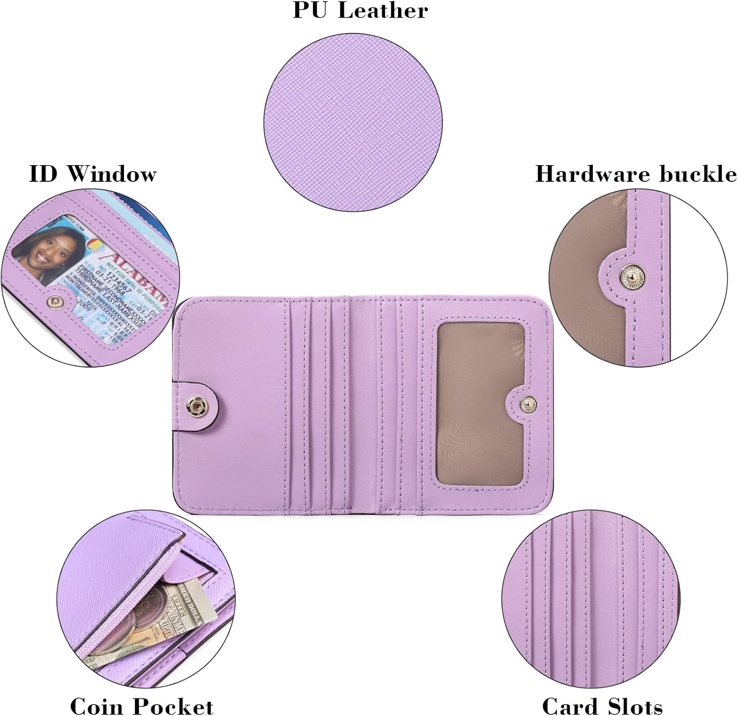 Thumbnail 2 de GAEKEAO Women's RFID Blocking Leather Compact Bi-fold Wallet with Zipper Coin Pocket
