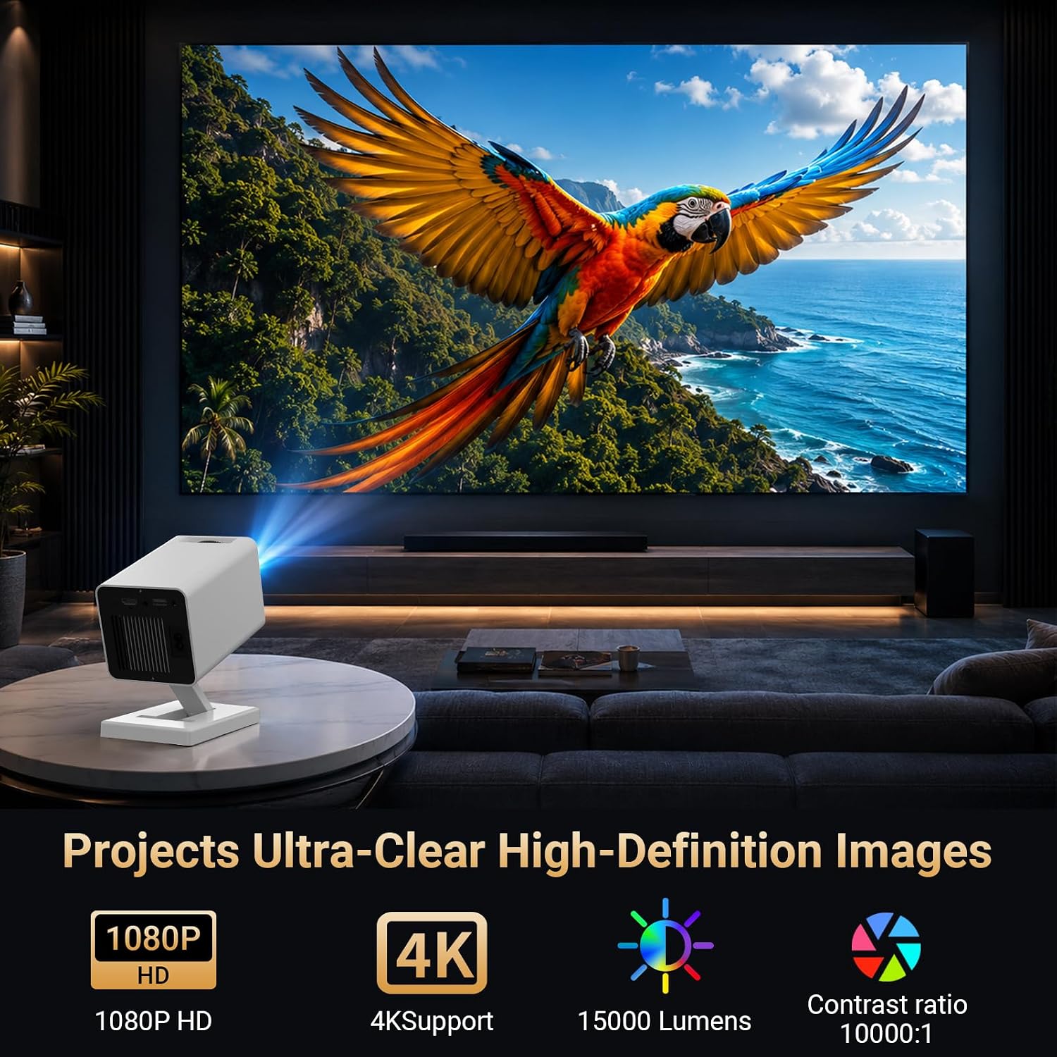Detalle de Mini Projector for Bedroom Portable with WiFi 6, Bluetooth 5.4, and Built‑In Apps