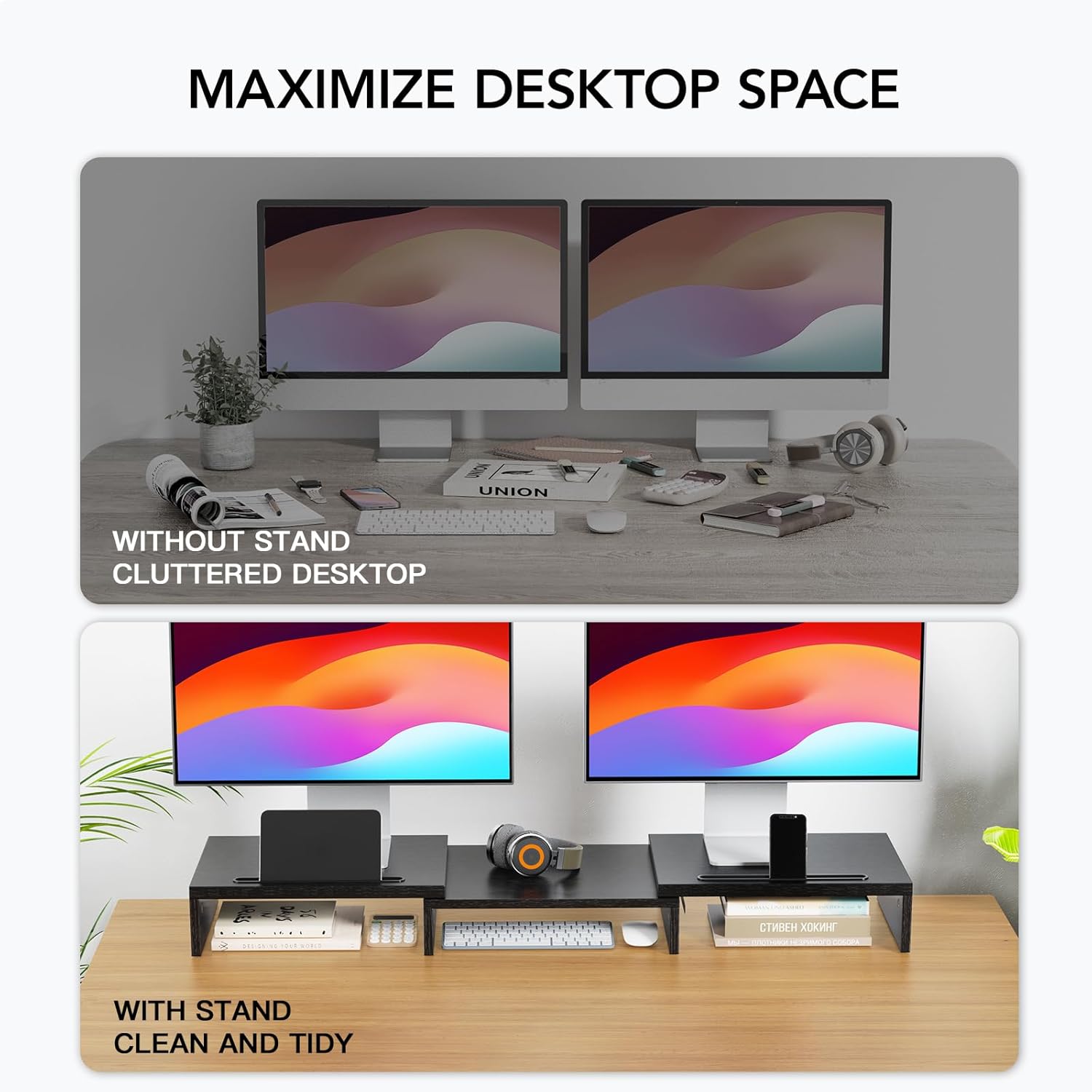 Thumbnail 2 de HUANUO Dual Monitor Stand Riser – Adjustable Desk Monitor Stand for Two Screens