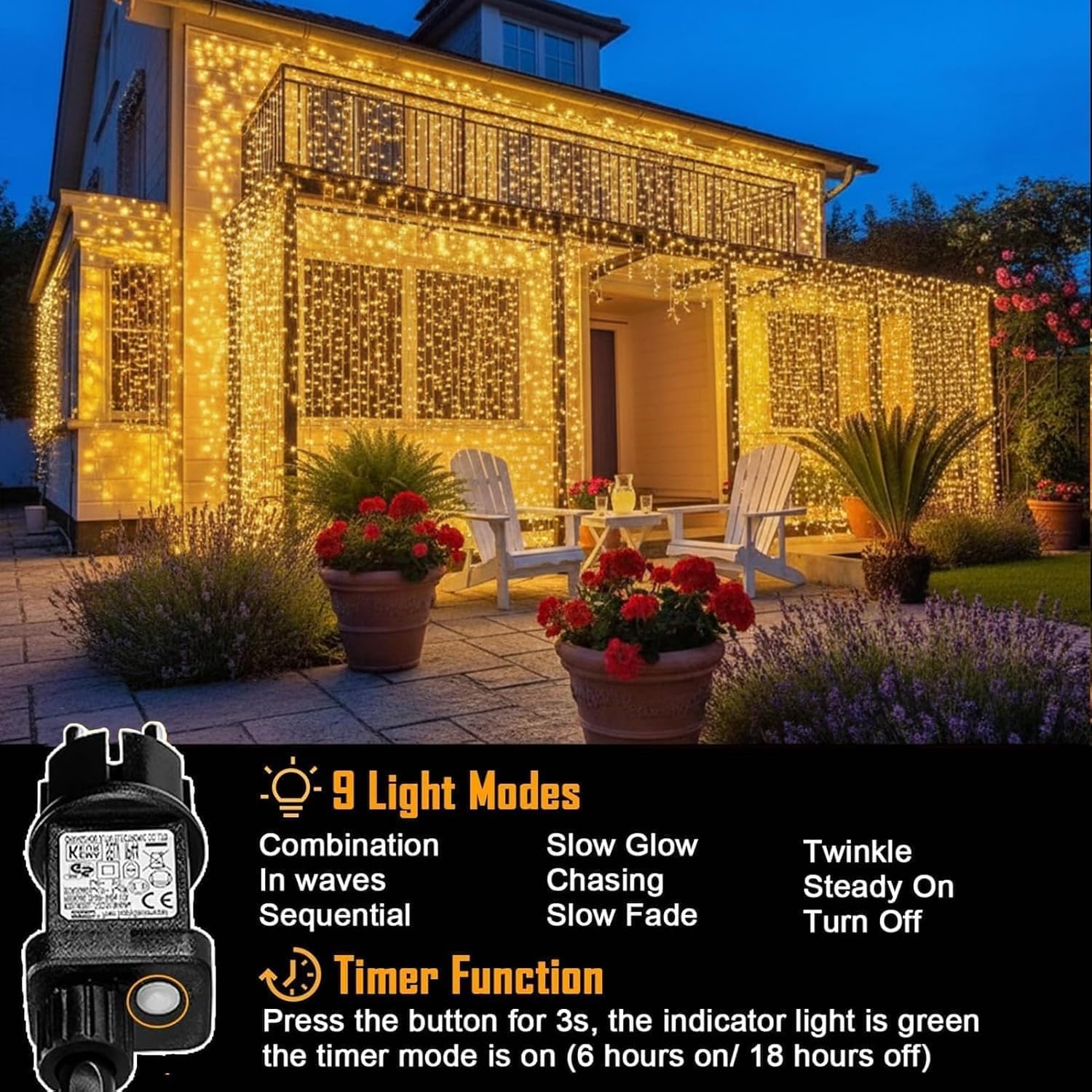 Detalle 2 de Yowin Tenda luminosa 300 LED 3x3 m