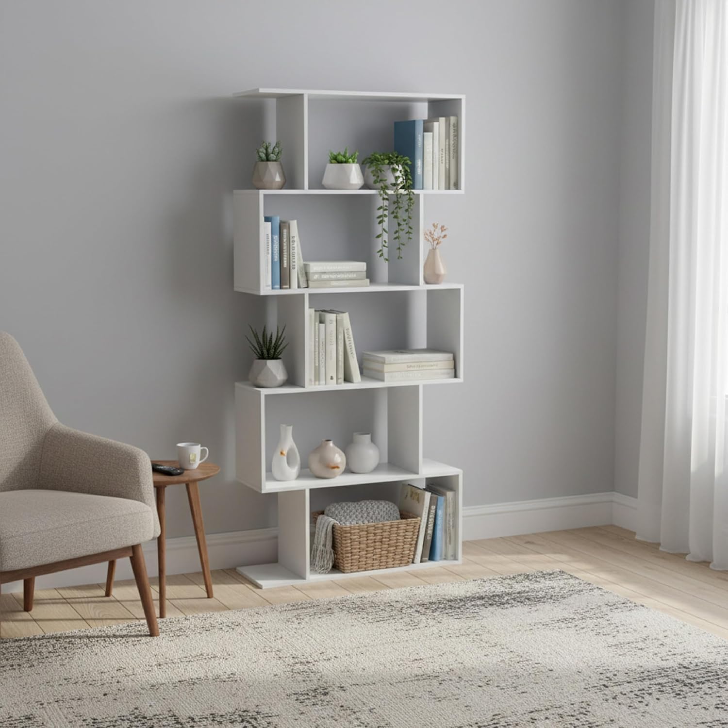 Thumbnail 1 de Baroni Home Libreria verticale in zig zag 24x70x159 cm con 5 ripiani bianco