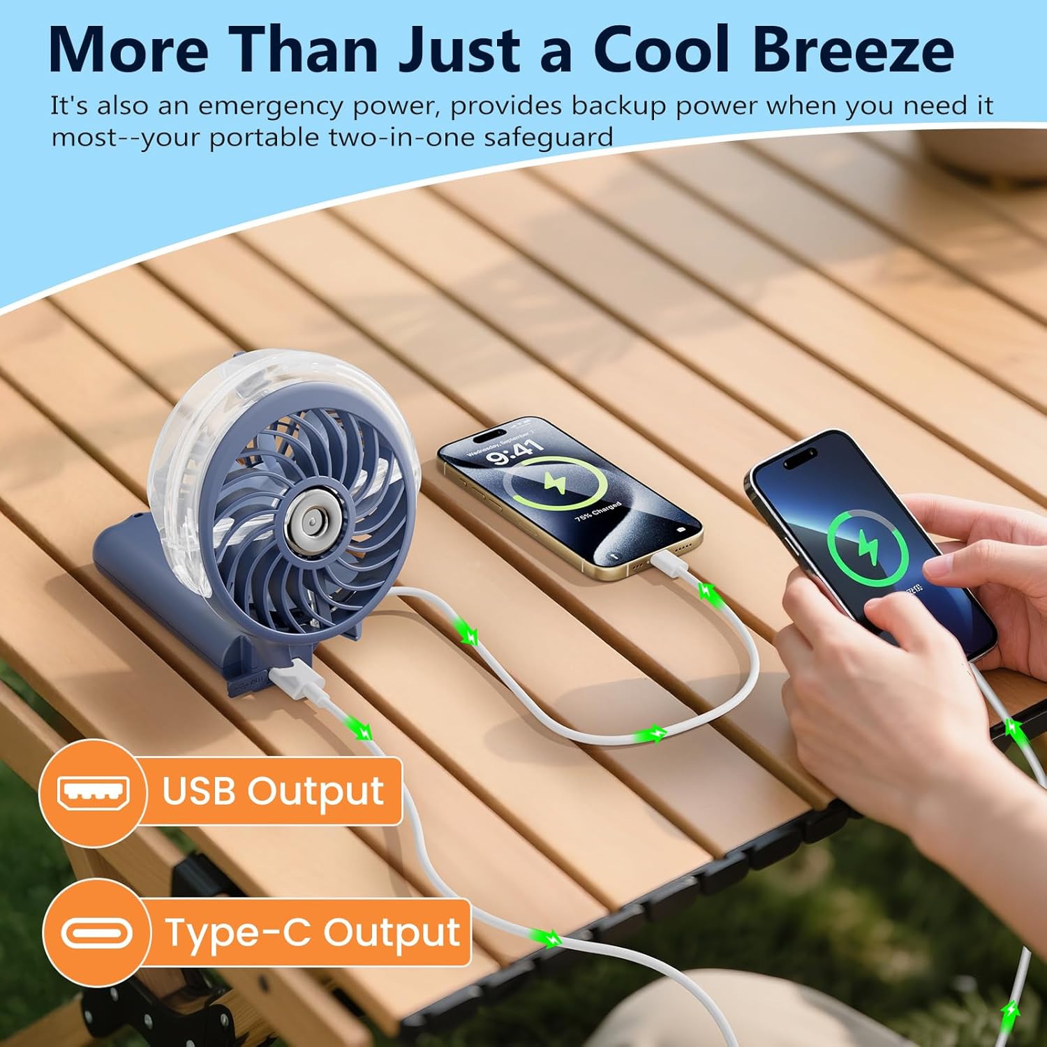 Detalle de HandFan 5200mAh Upgraded Handheld Misting Fan with Independent Fan & Mist Controls (Royal Blue)