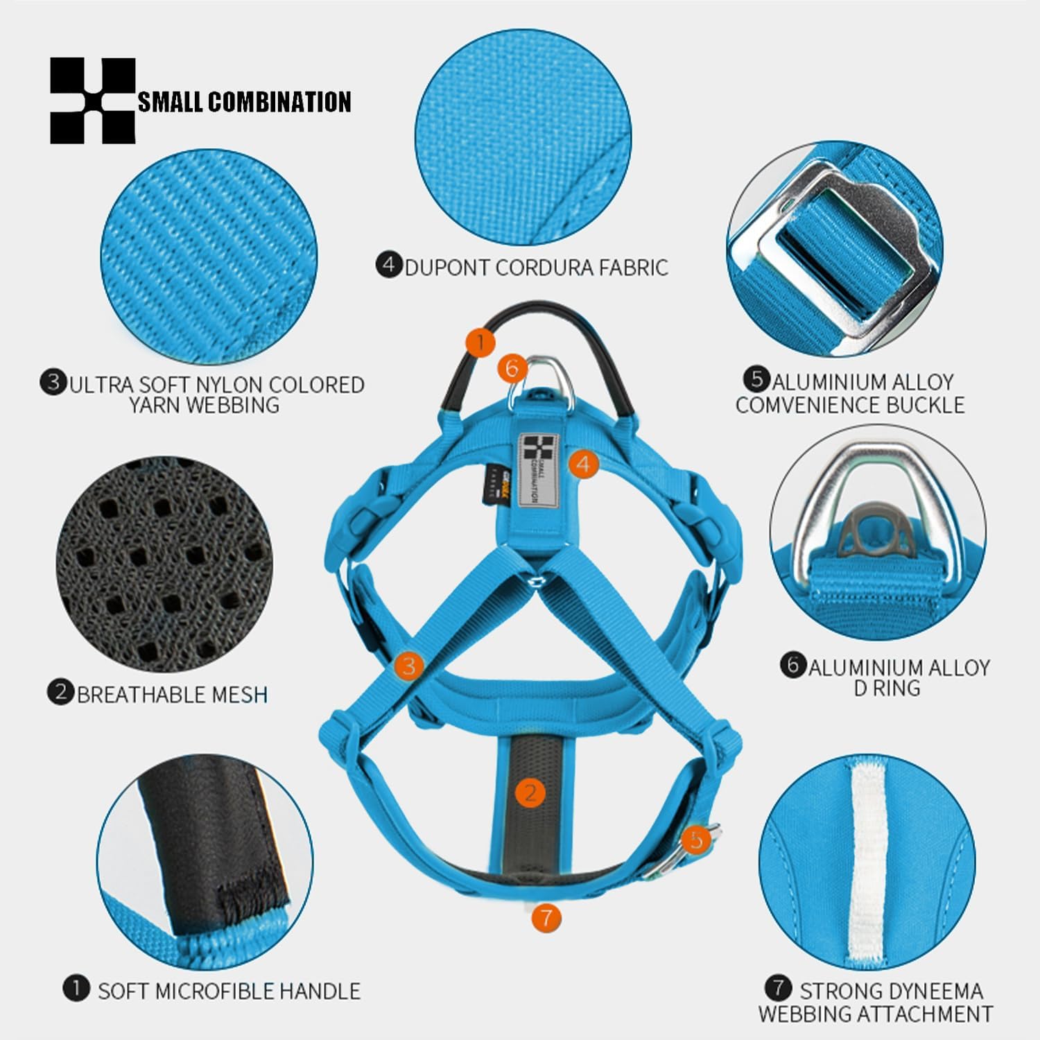 Detalle de Small Combination Escape-Proof Dog Harness with Reflective Strips, Adjustable Vest and Handle (Blue, L)