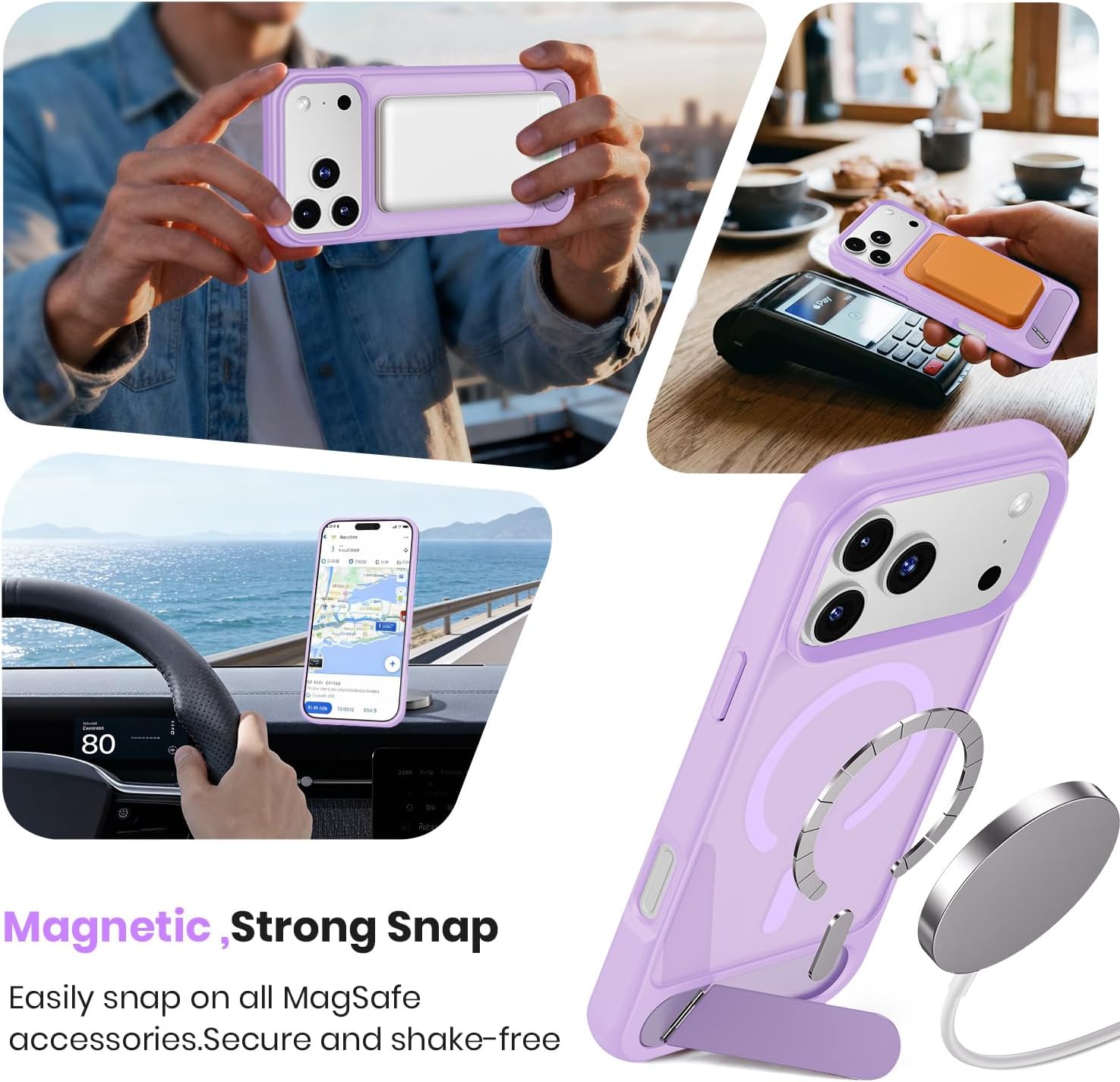 Detalle 2 de Hoerrye Magnetic iPhone 17 Pro Max Case with MagSafe, titanium stand and shockproof matte cover
