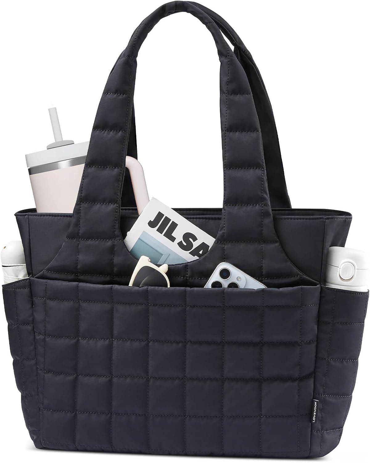 Thumbnail 6 de LOVEVOOK Damen Shopper Handtasche mit 15,6" Laptopfach – große Puffer Tote Bag mit Wasserflaschenfach