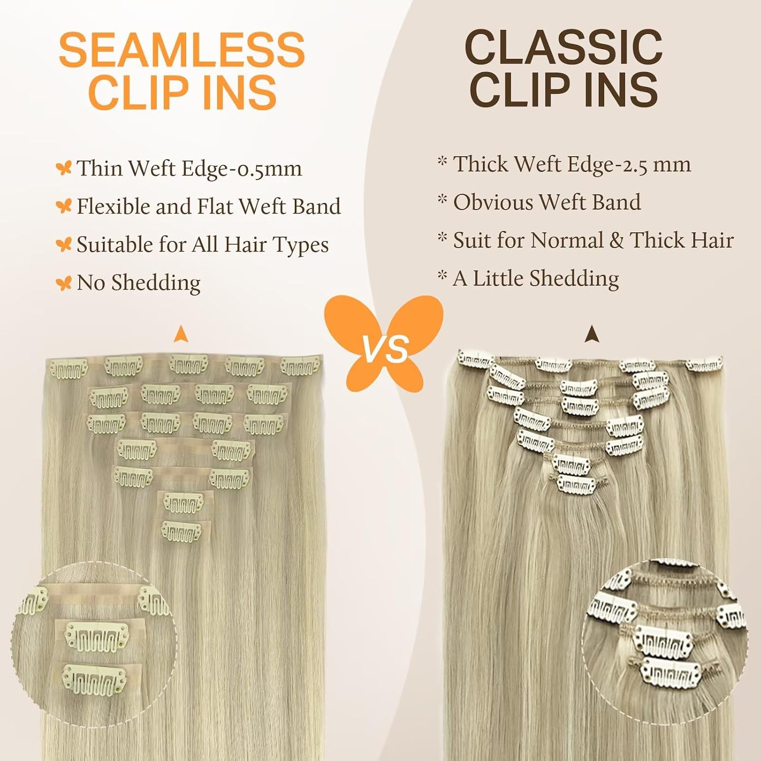 Detalle de DOORES Clip-In Hair Extensions, 18 Inches, Dark Brown Mix (Lightly Aligned), 7-Unit Set