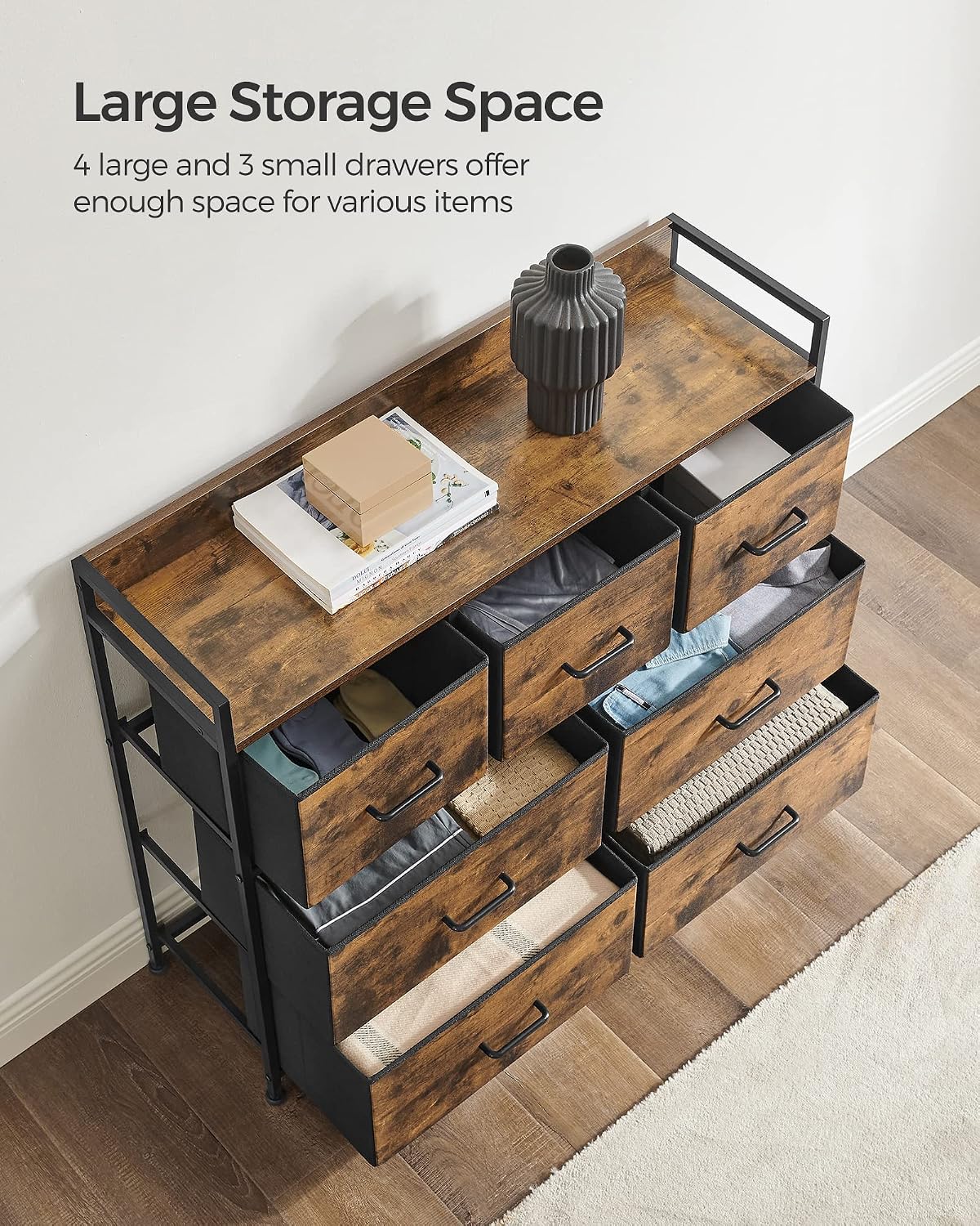 Detalle 2 de SONGMICS LTS137B01 Chest of Drawers, 7 Fabric Drawers, Steel Frame